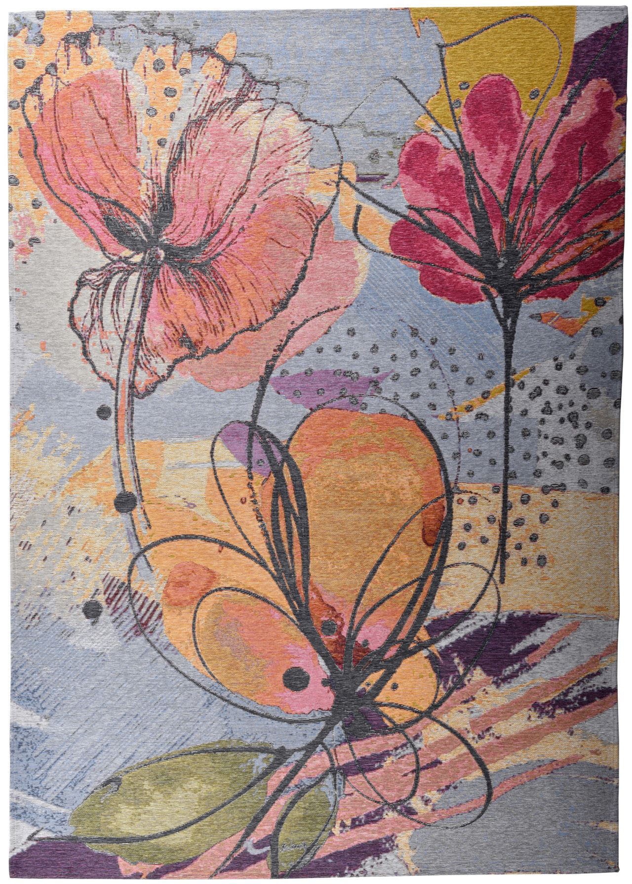 Gino Falcone Teppich »Cosima-113«, rechteckig, 3 mm Höhe, flachgeweber Jaquard-Teppich, mit Chenillegarn, modernes Blumen Design