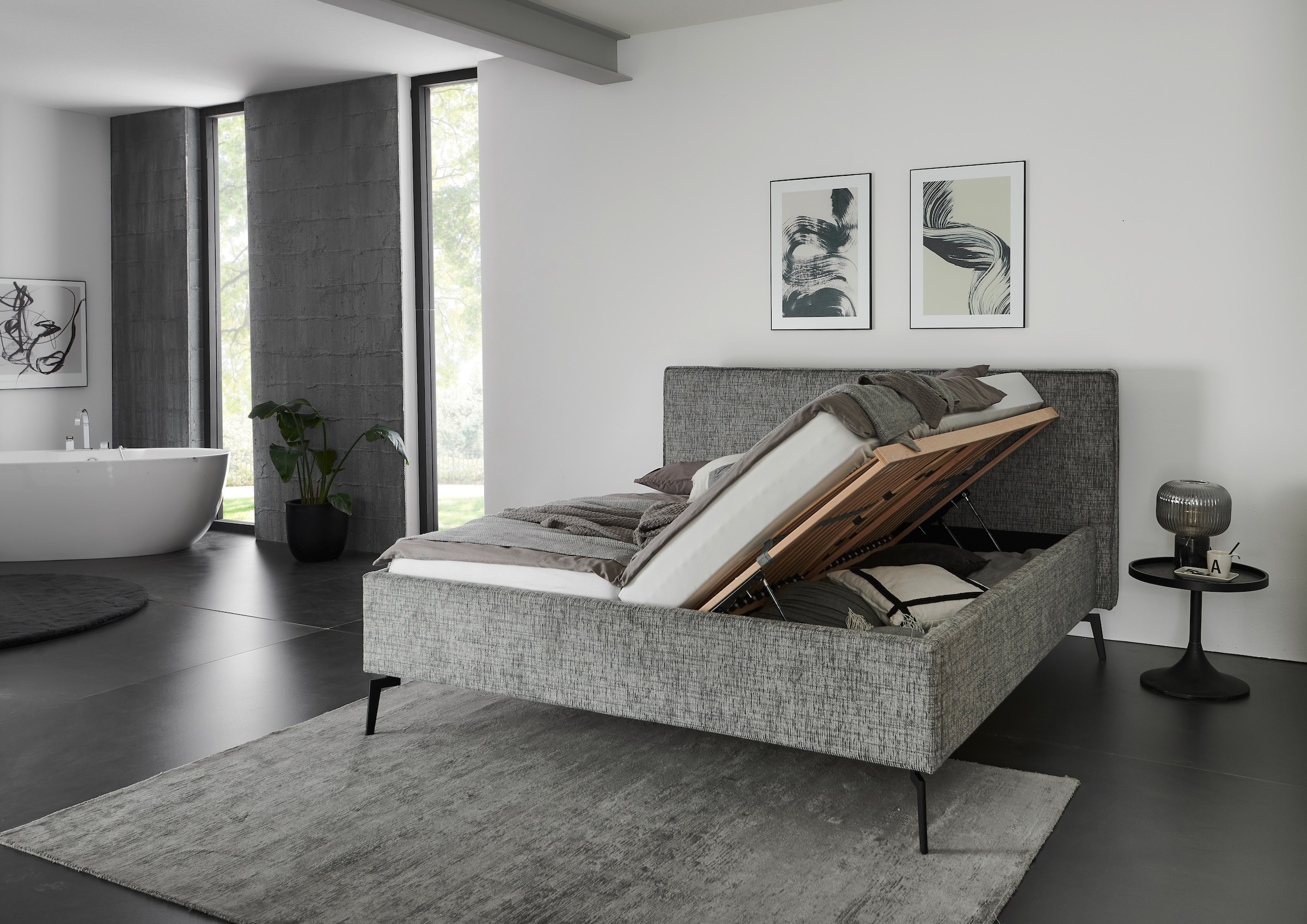 meise.möbel Polsterbett »Riva II«, mit schwarzen Metallfüssen, wahlweise mit Bettkasten