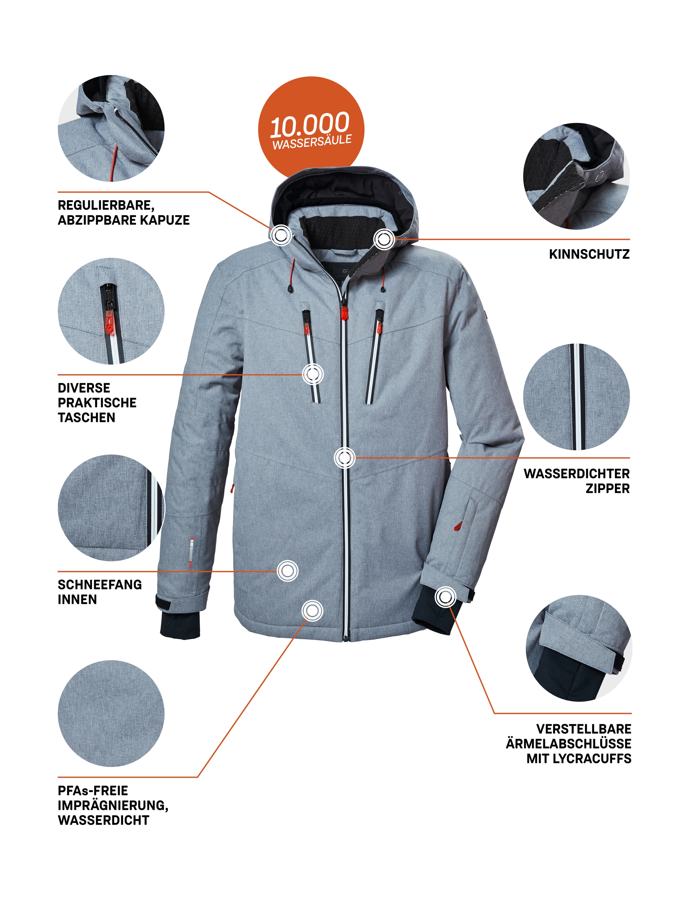 Killtec Skijacke »KSW 310 MN SKI JCKT«, Wasserdichte Skijacke mit abnehmbarer Kapuze und Schneefang