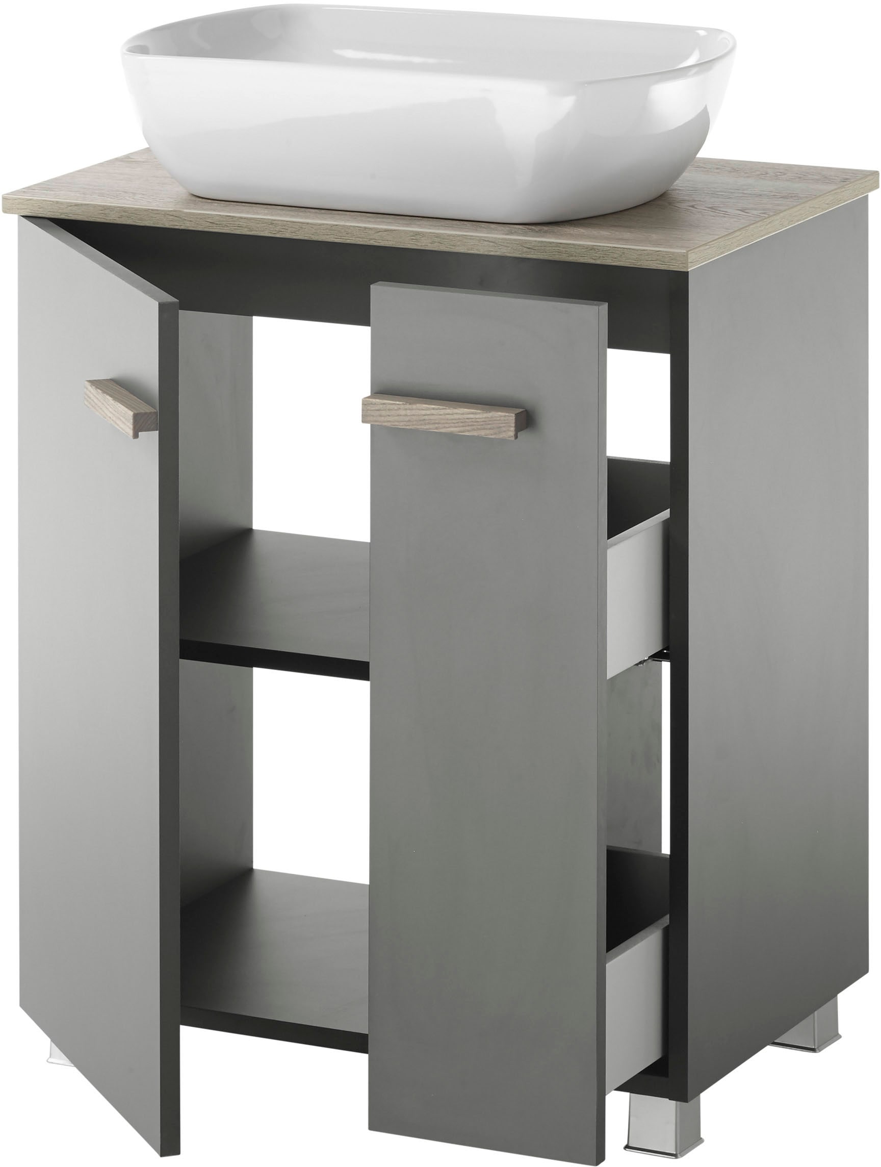 Places of Style Badmöbel-Set »SOLiD, Badmöbel-Set, Bad im modernen Design, 3-teiliges Badezimmer«, (Set, 3 St.), Waschtisch mit Waschbecken, Midischrank, Breite 130 cm