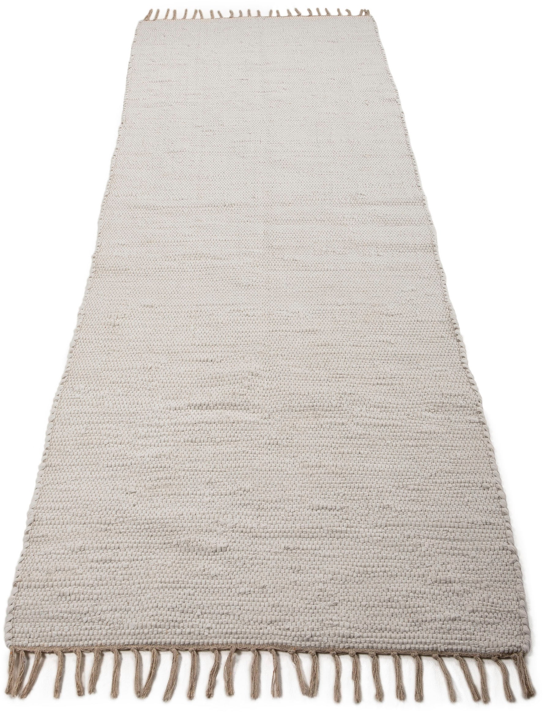carpetfine Teppich »Kelim Chindi uni, auch als Läufer«, rechteckig, 5 mm Höhe, Wendeteppich, reine Baumwolle, handgewebt, Uni-Farben, mit Fransen