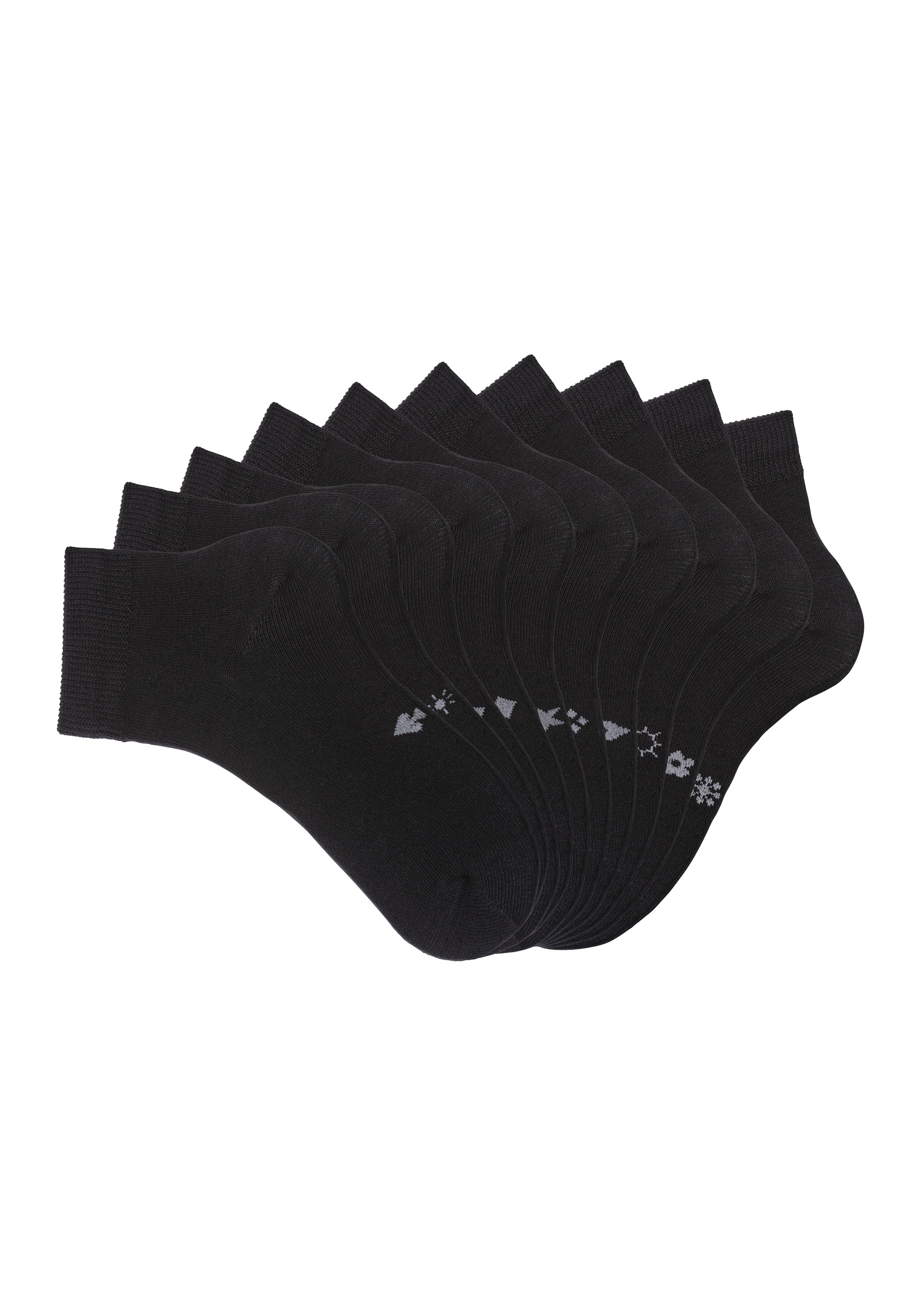 H.I.S Kurzsocken "Damen Herren Kurzschaft Socken" Packung, 10 Stk. tlg. mit eingestrickten Symbolen, leicht zum sortieren