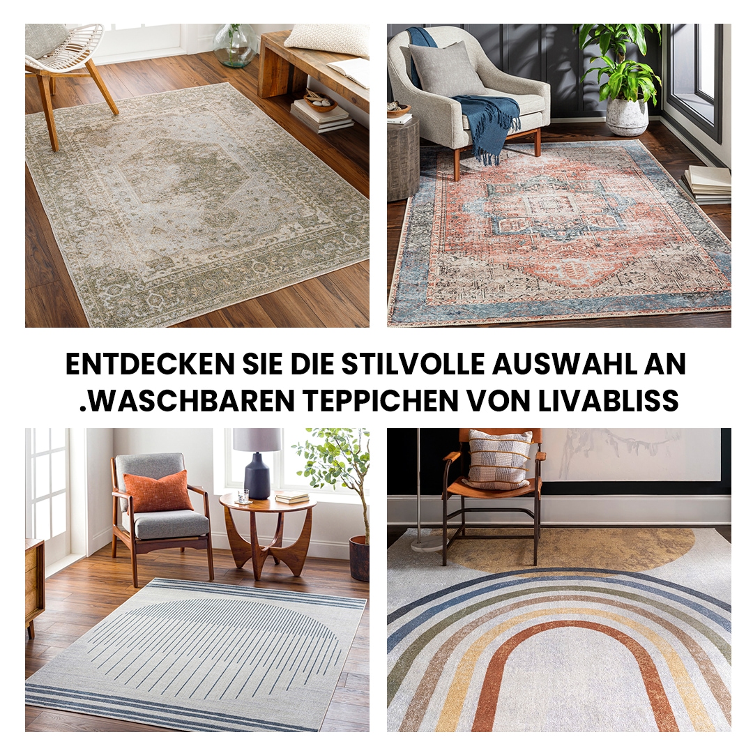Livabliss Teppich »CLEVELAND«, rechteckig, 6 mm Höhe, Maschinenwaschbarer Teppich mit Karomuster, Kurzflor Wohnzimmerteppich