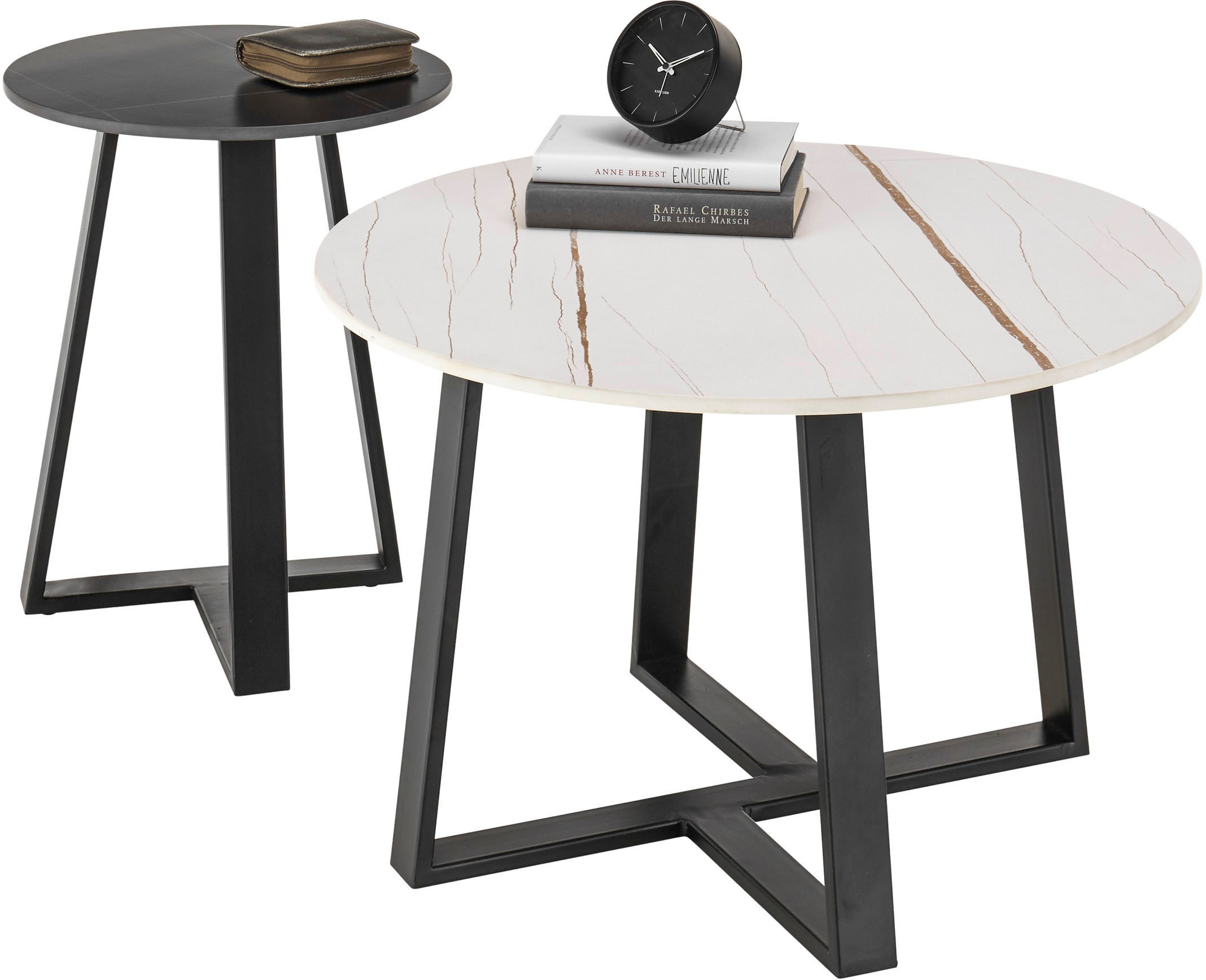 Stolkom Couchtisch "Jason" 2-er Set Keramik weiss und schwarz