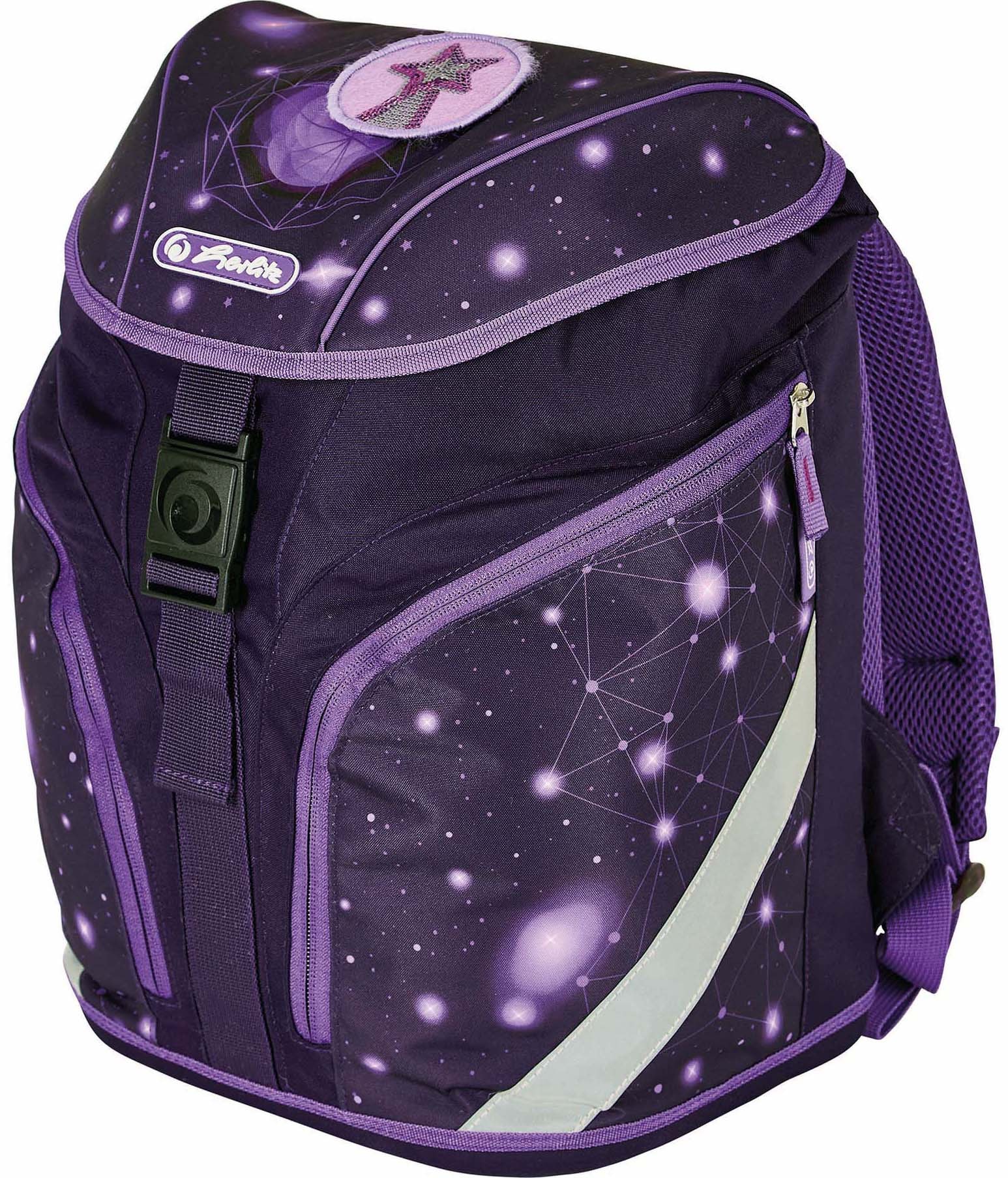 Herlitz Schulrucksack »SoftLight Plus, Space Girl«, Reflektoren-Floureszierende Flächen, mit 2 abnehmbaren Applikationen