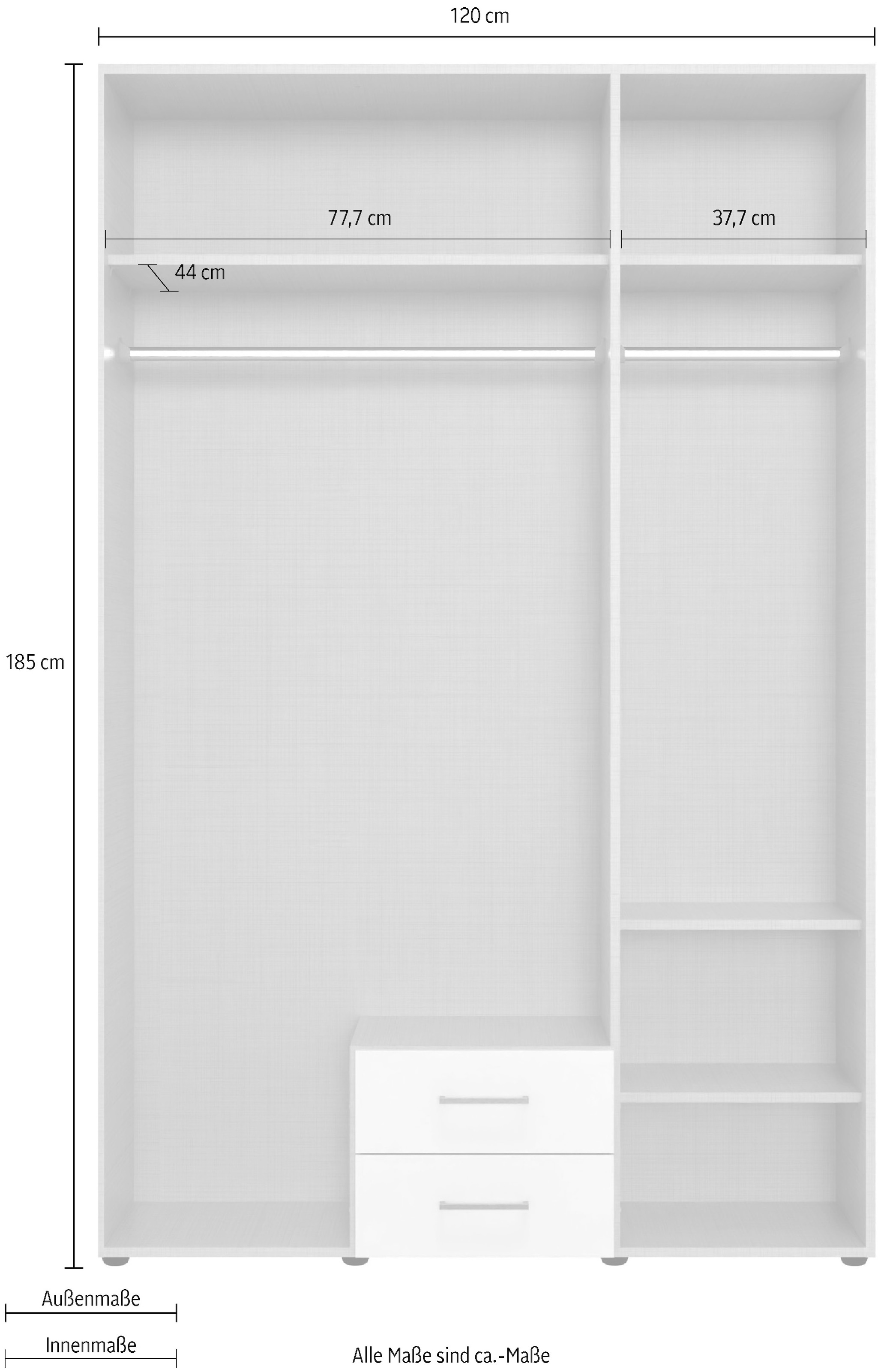 Wimex Drehtürenschrank »Mugano«, (mit langen oder kurzen Griffen aus Metall), wahlweise mit oder ohne Spiegel, mit Schubladen