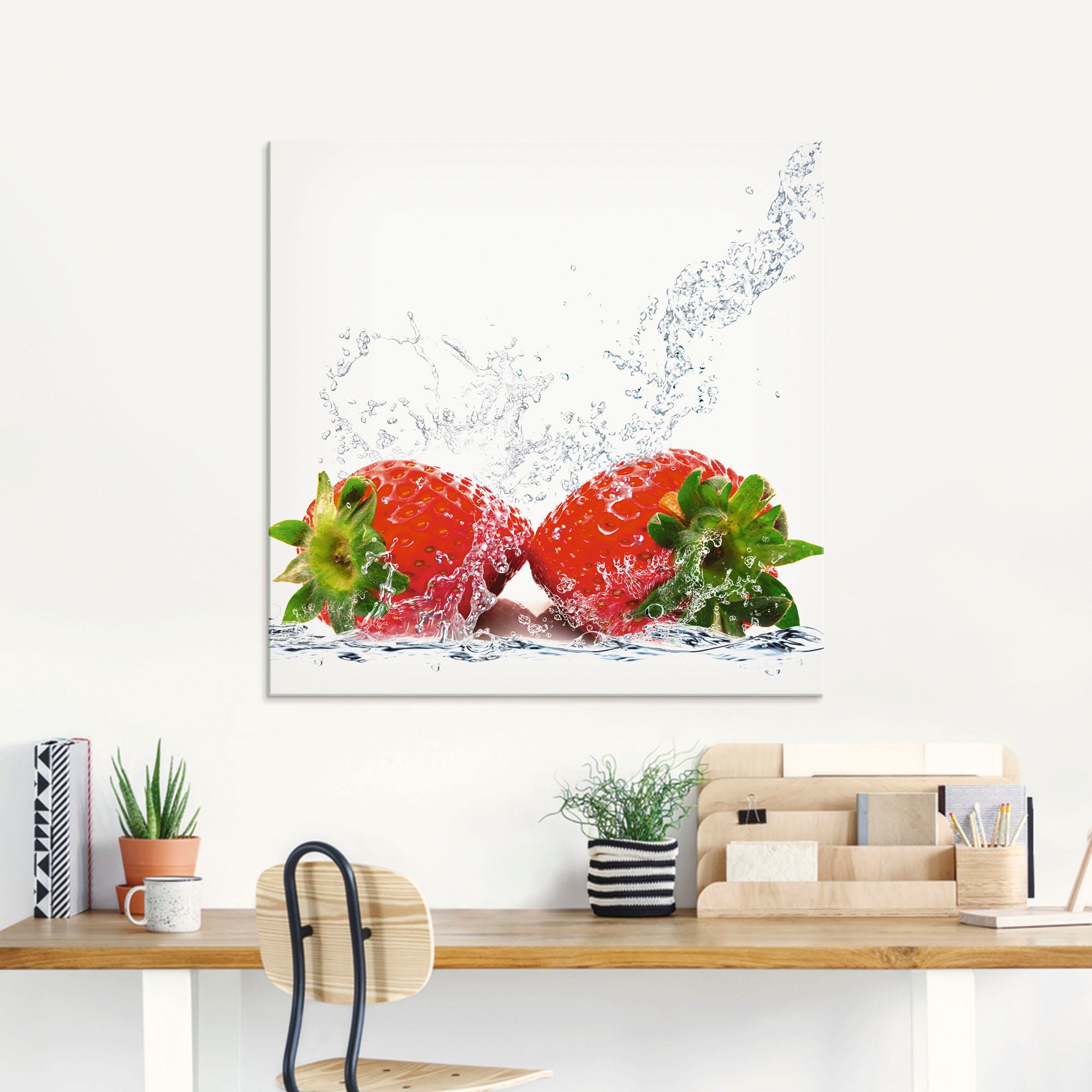 Artland Glasbild »Erdbeeren mit Spritzwasser«, Lebensmittel, (1 St.), in verschiedenen Grössen