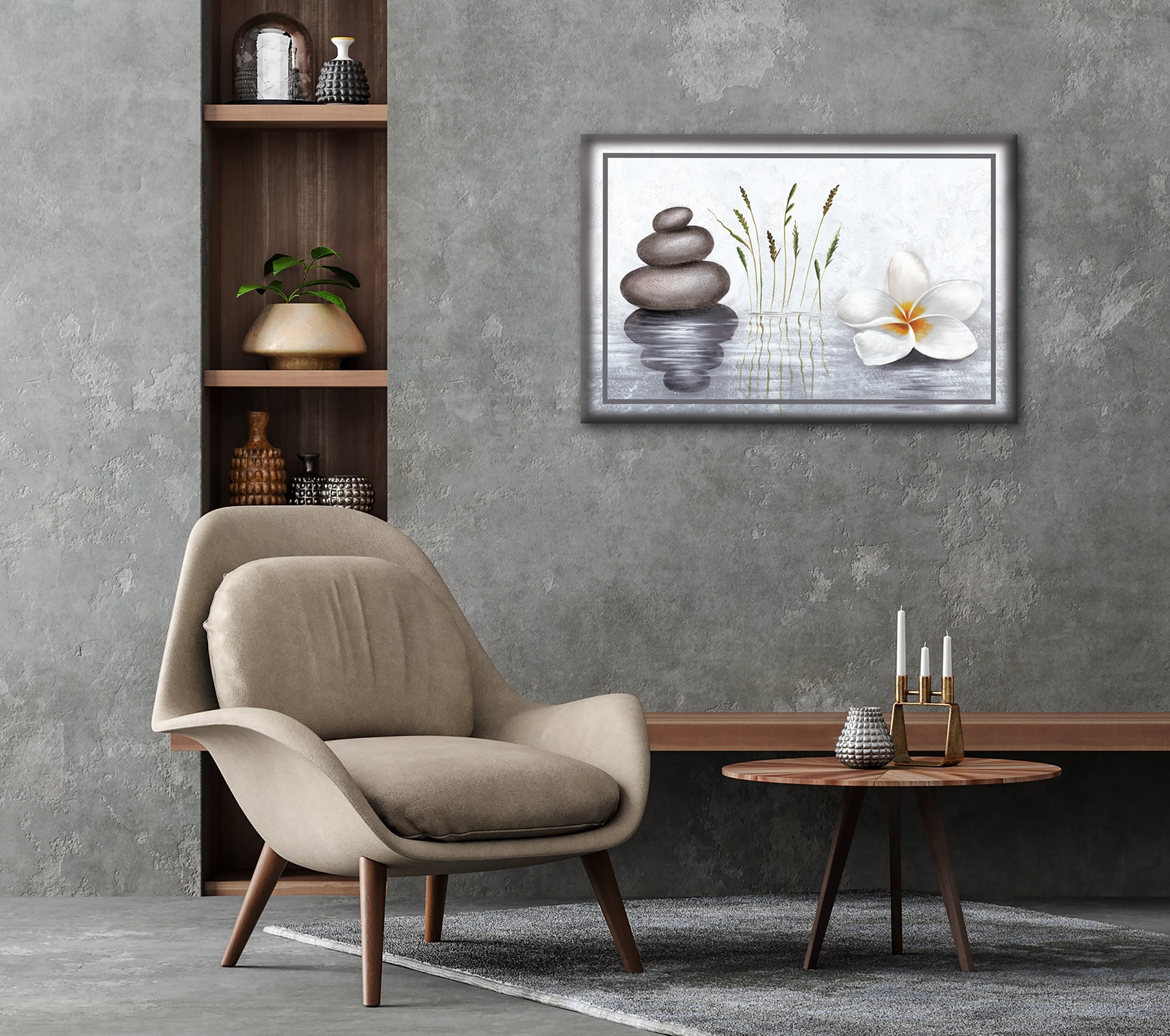 Bönninghoff Leinwandbild "Wandbild WELLNESS ZEN 60x90 cm – Leinwandbild Keilrahmen Deko modern" Spa Bilder  Stein  Zen 1 Stk. tlg. auf Keilrahmen gespannt