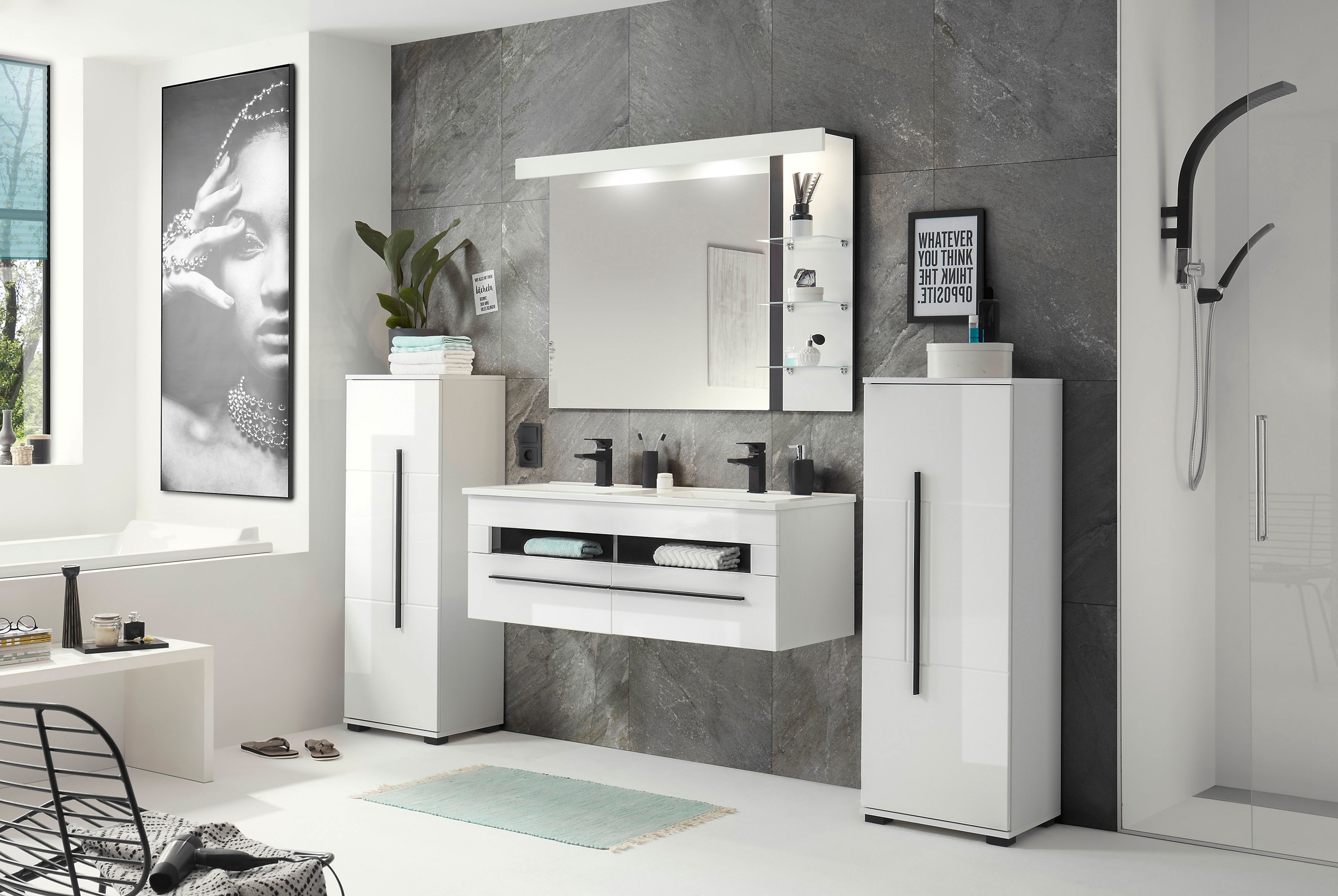 INOSIGN Waschtisch »Cantara, Waschtisch inkl. Waschbecken, modernes Design«, mit schwarzen Griffen, ausreichend Stauraum