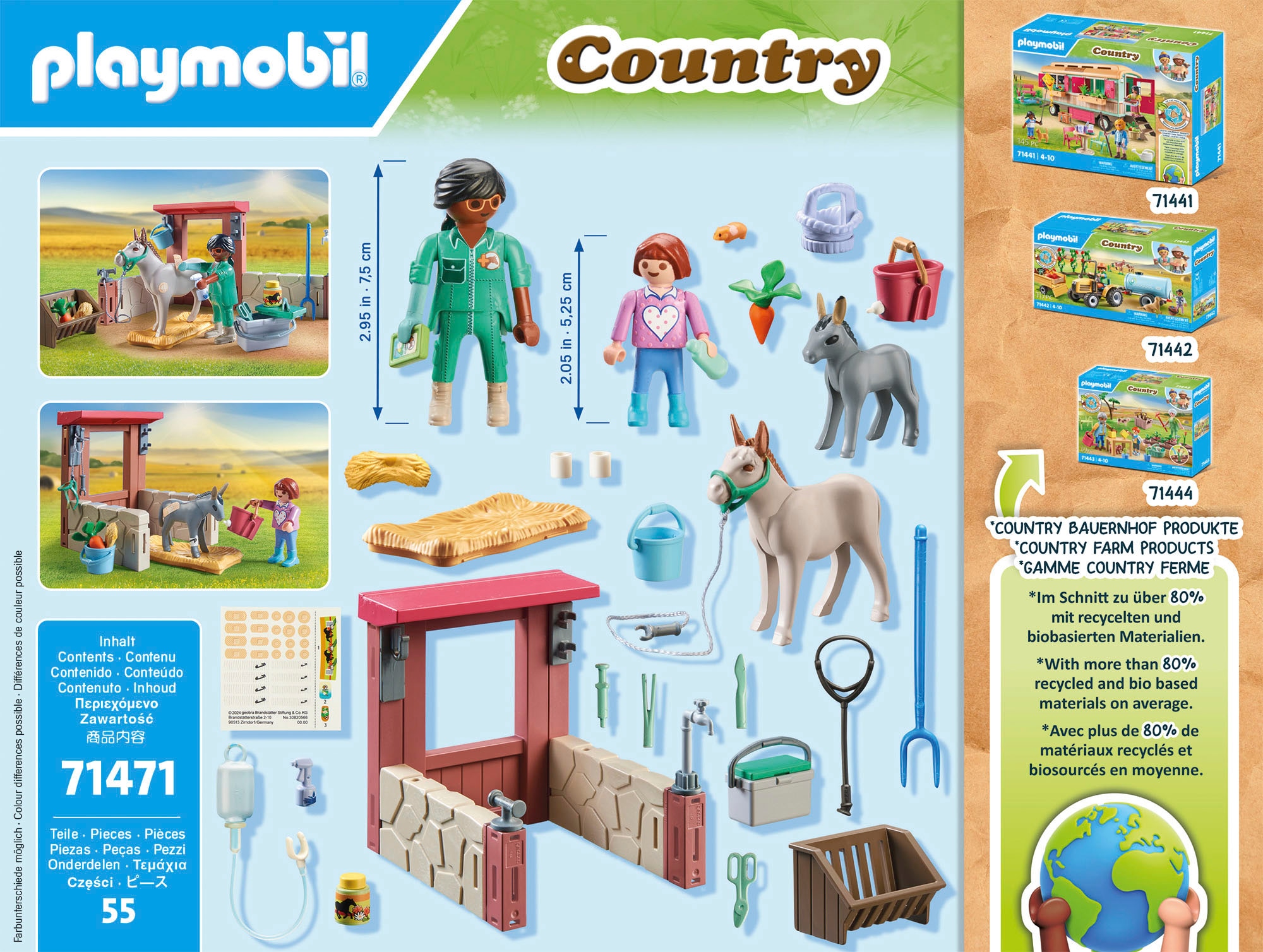 Playmobil® Konstruktions-Spielset »Tierarzteinsatz bei den Eseln (71471), Country«, (55 St.), teilweise aus recyceltem Material; Made in Europe