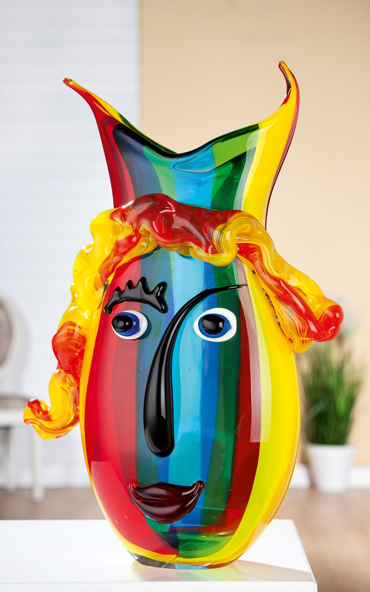 Vase visage Vista, en verre coloré, hauteur 37 centimètres, pièce originale pour une décoration unique
