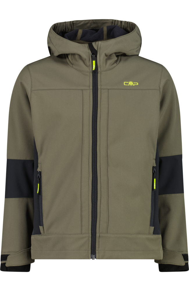 Cmp Olive Softshelljacke "Kid Softshell Jacket Fix Hood" Mit Kapuze Wasserabweisend, Windabweisend, Mit Reissverschlusstaschen