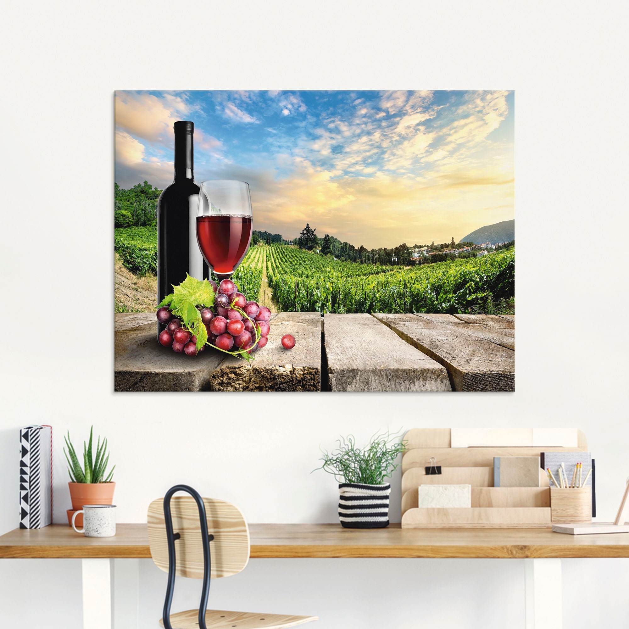 Artland Glasbild »Wein vor Weinbergen«, Berge, (1 St.), in verschiedenen Grössen