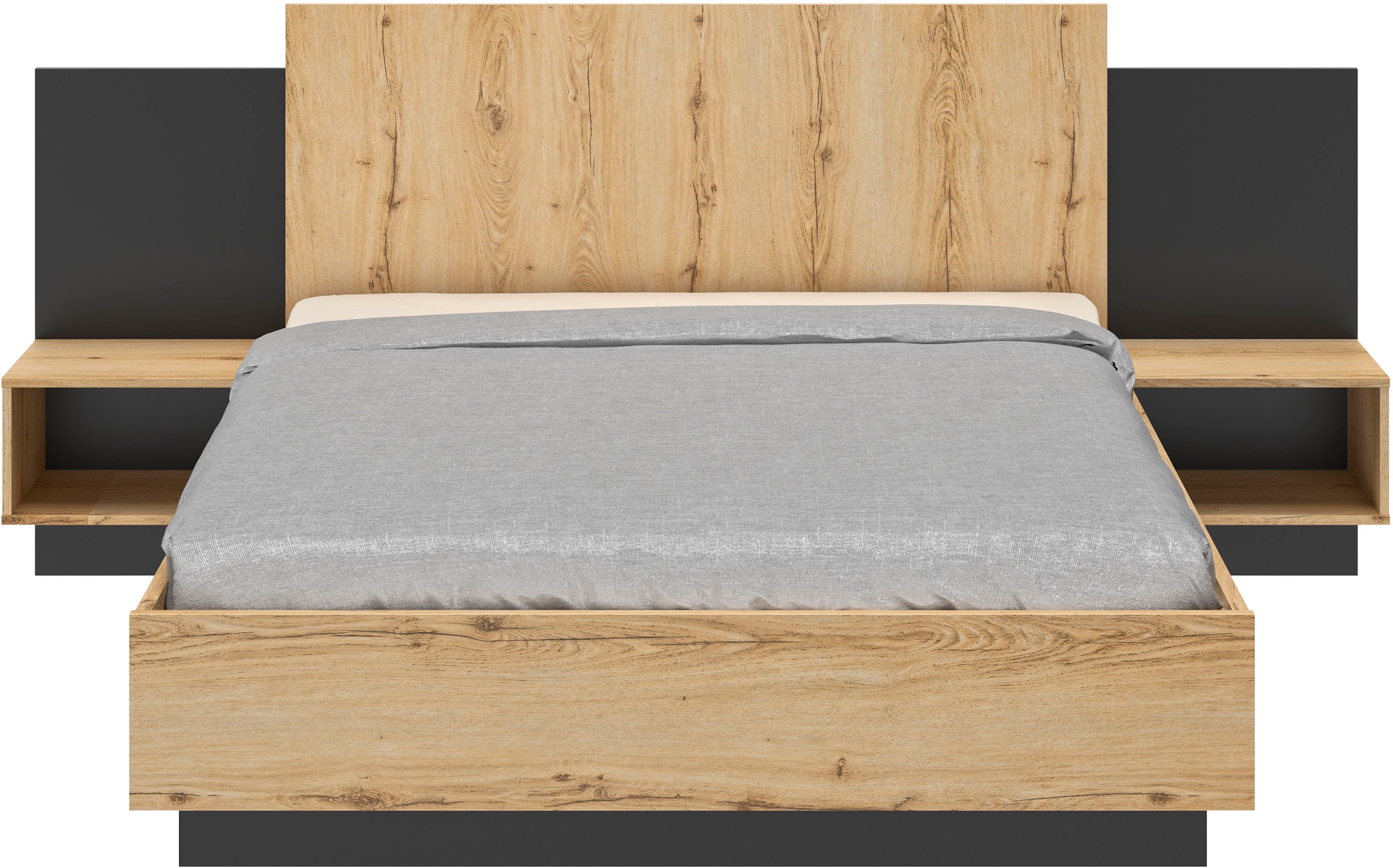 Gami Schlafzimmer-Set »Mimizan«, (4 tlg., Bett, 2x Nachttische, Kleiderschrank, Kommode, Garderobenschrank)