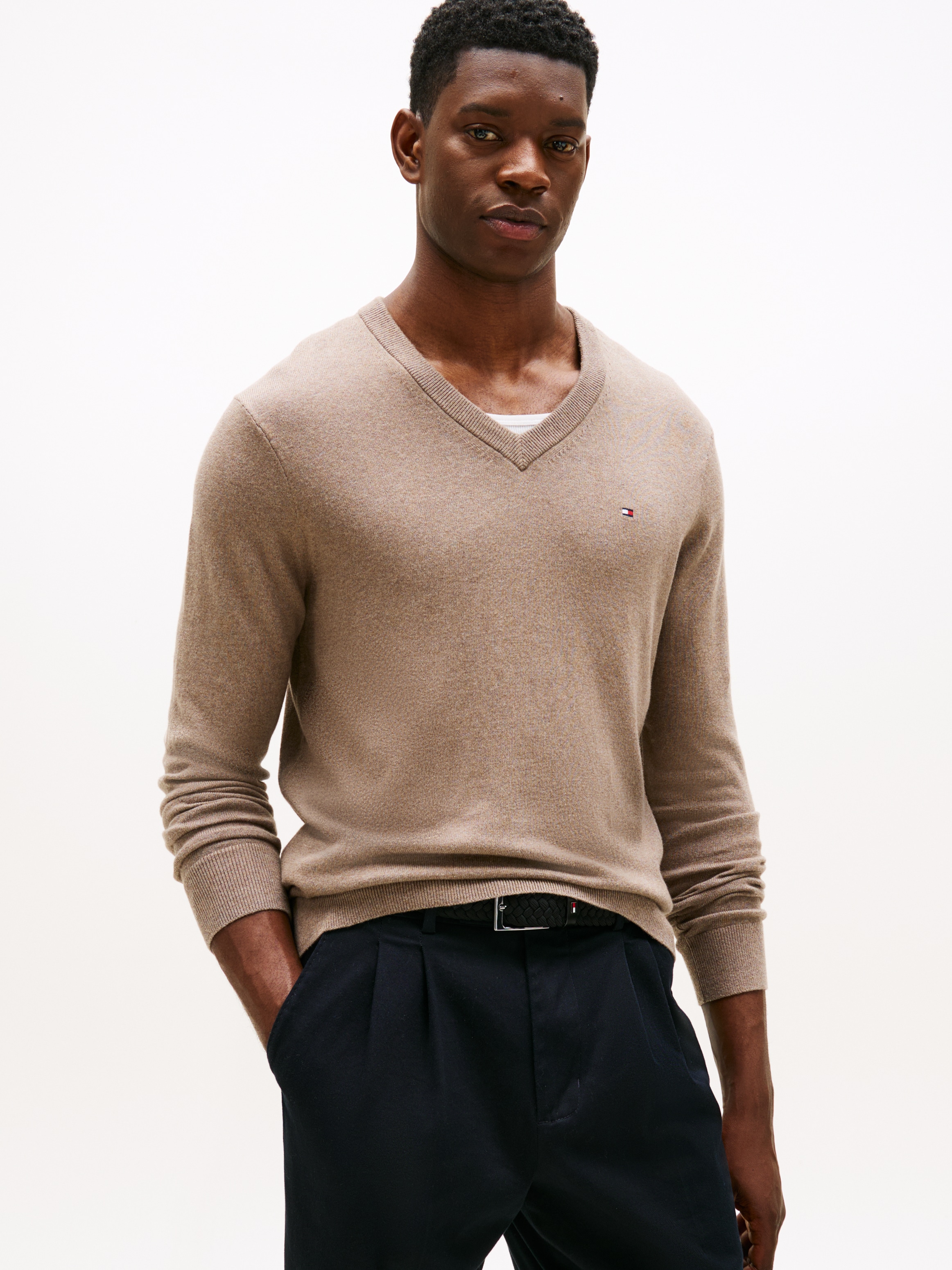 Tommy Hilfiger V-Ausschnitt-Pullover »PIMA ORG CTN CASHMERE V NECK«