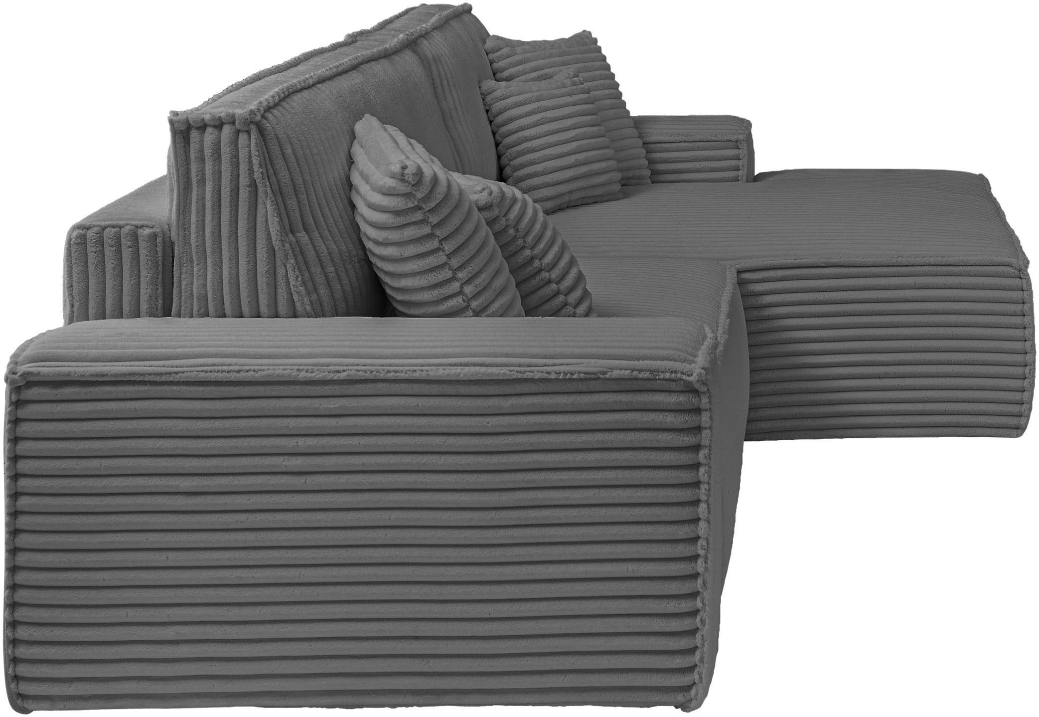 andas Ecksofa »Finnley Schlafsofa 267 cm in Bouclé, Struktur fein u. Cord, L-Form,«, Schlaffunktion m. Bettkasten (136/210 cm), Bouclé, Struktur und Cord