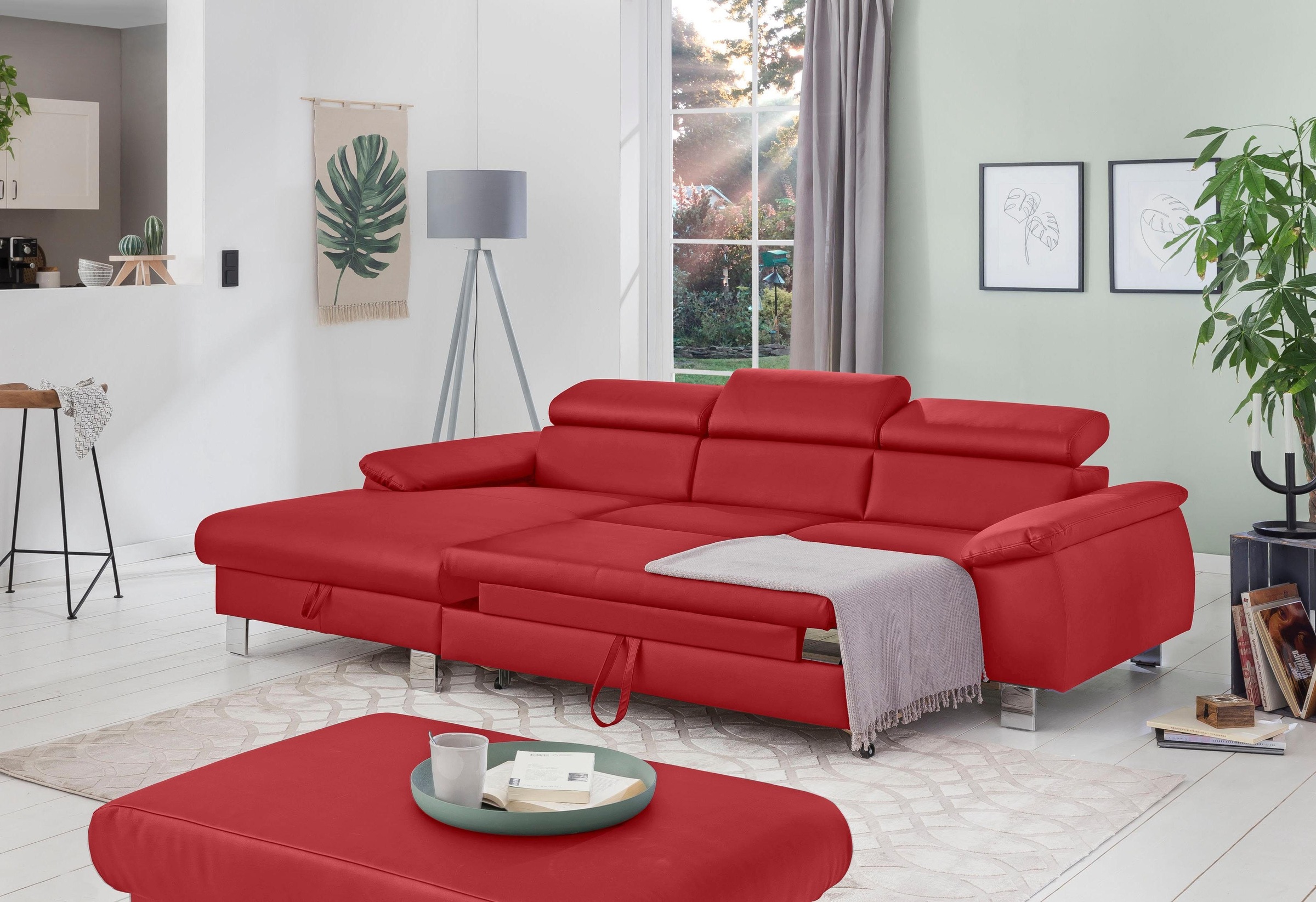 COTTA Ecksofa Komaris, Ecksofa, wahlweise mit RGB-LED-Beleuchtung und Bettfunktion/Bettkasten
