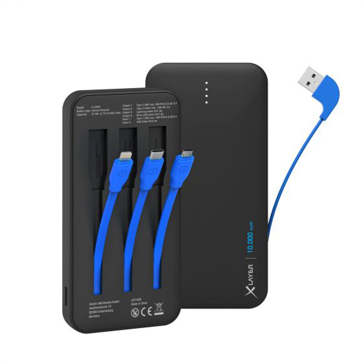 XLAYER Akku-Ladestation »XLayer Powerbank Plus AllinOne 10'000mAh, schwarz, Typ C/Micro USB/ Ligthning«