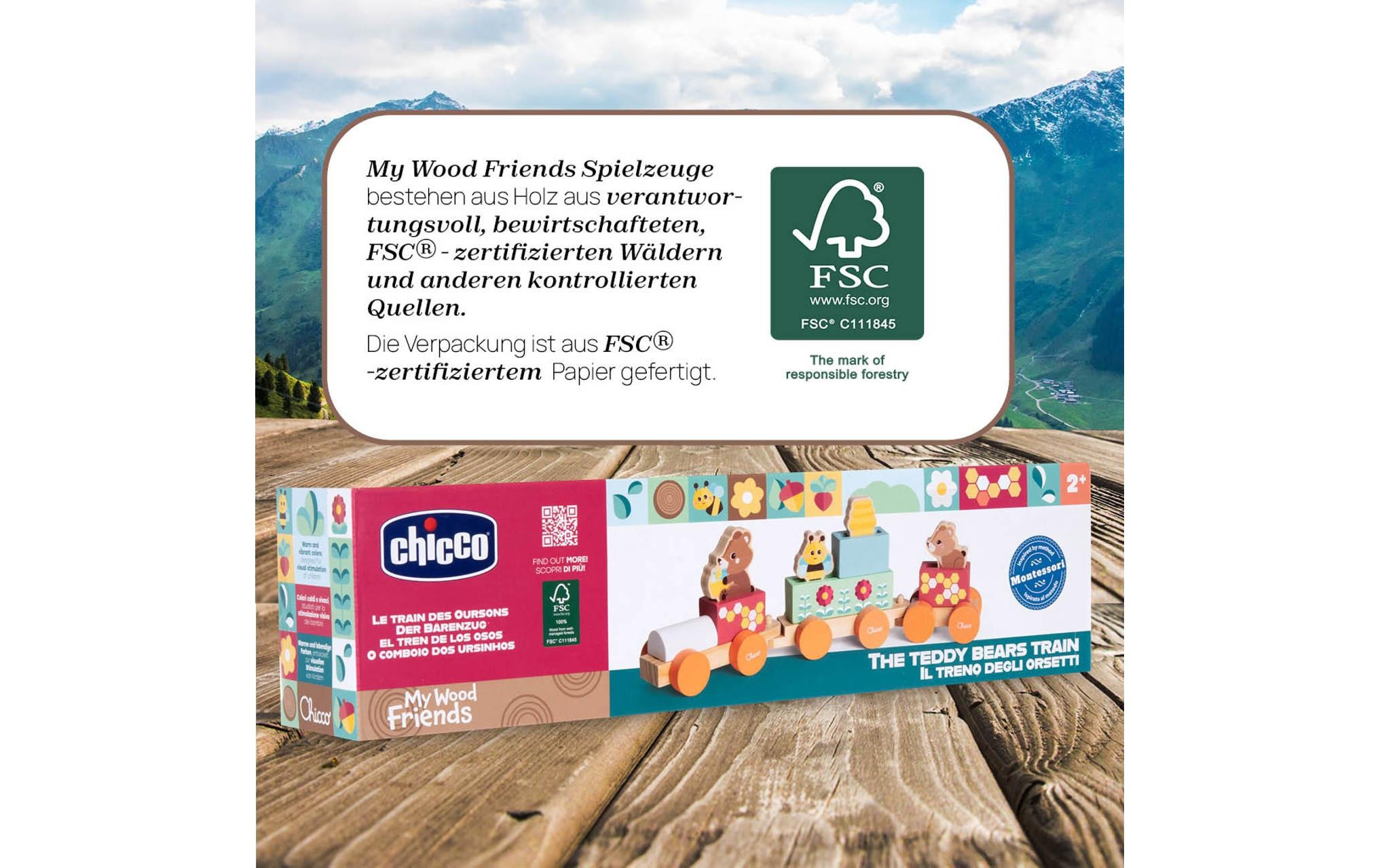 Chicco Spielzeug-Zug »My Wood Friends – Teddys Zug«, Holzart: Kiefer, Schima