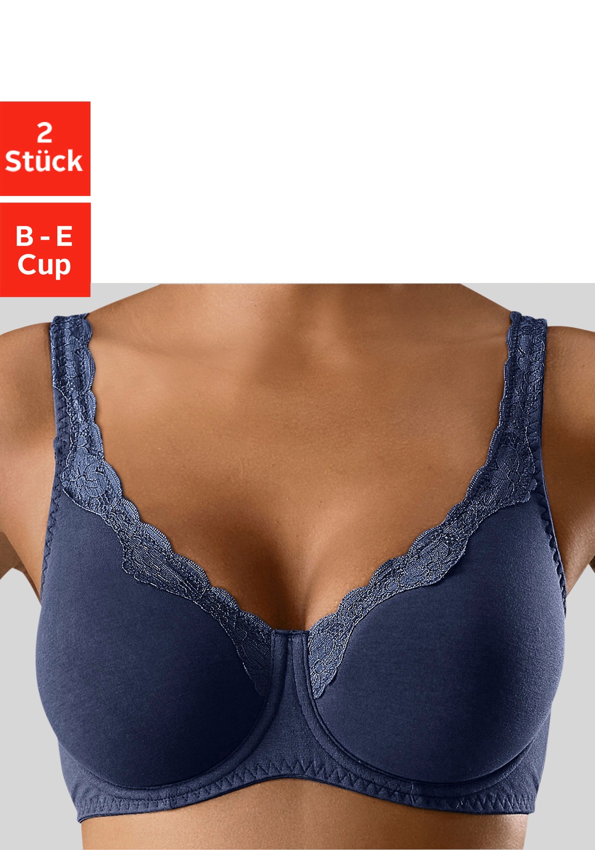 petite fleur Bügel-BH Packung, 2 Stück, aus Baumwolle mit Spitzenkante und breiteren Trägern