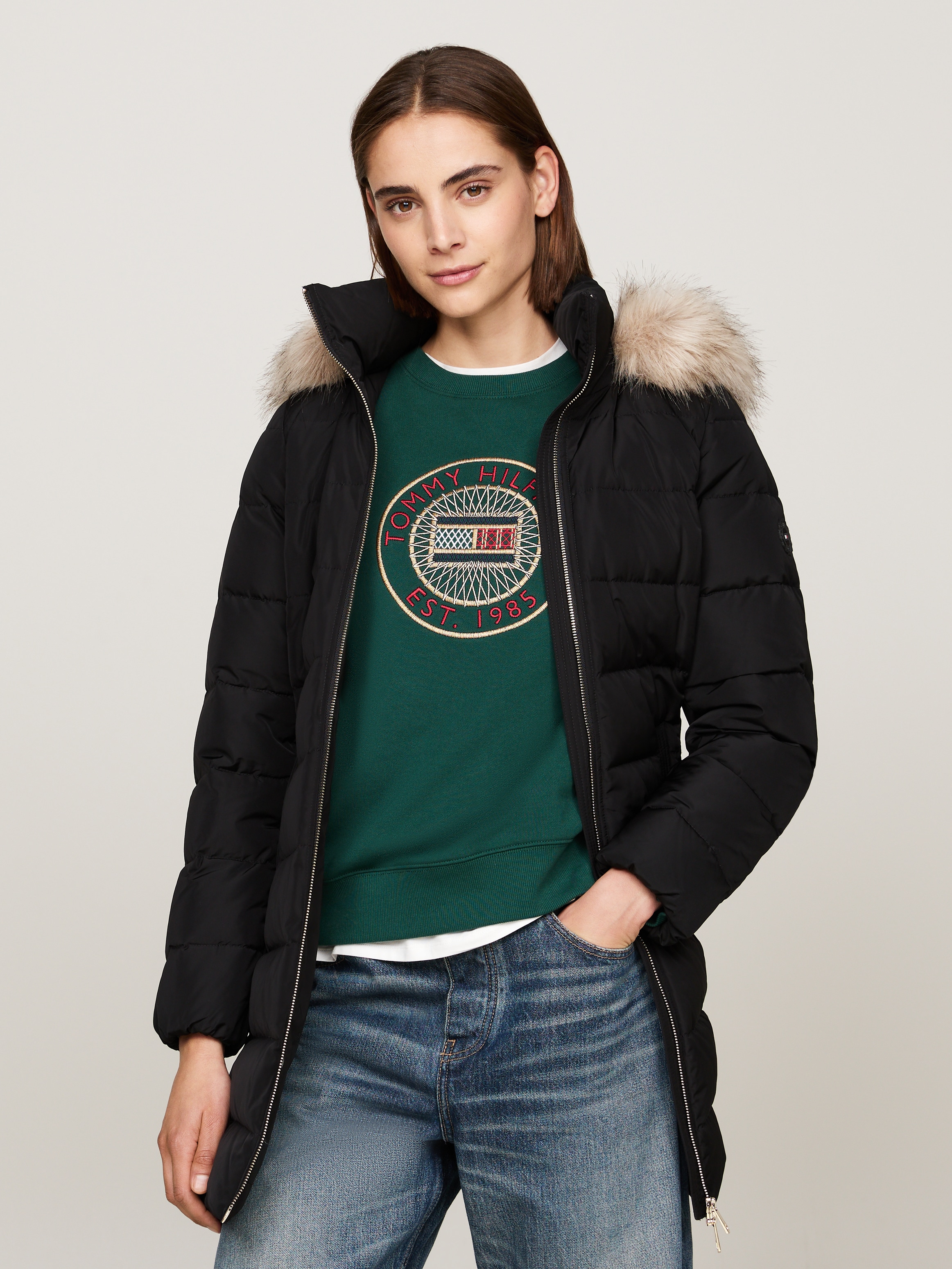 Tommy Hilfiger Steppmantel »HERITAGE DOWN TYRA COAT WITH FUR«, mit Fellimitat