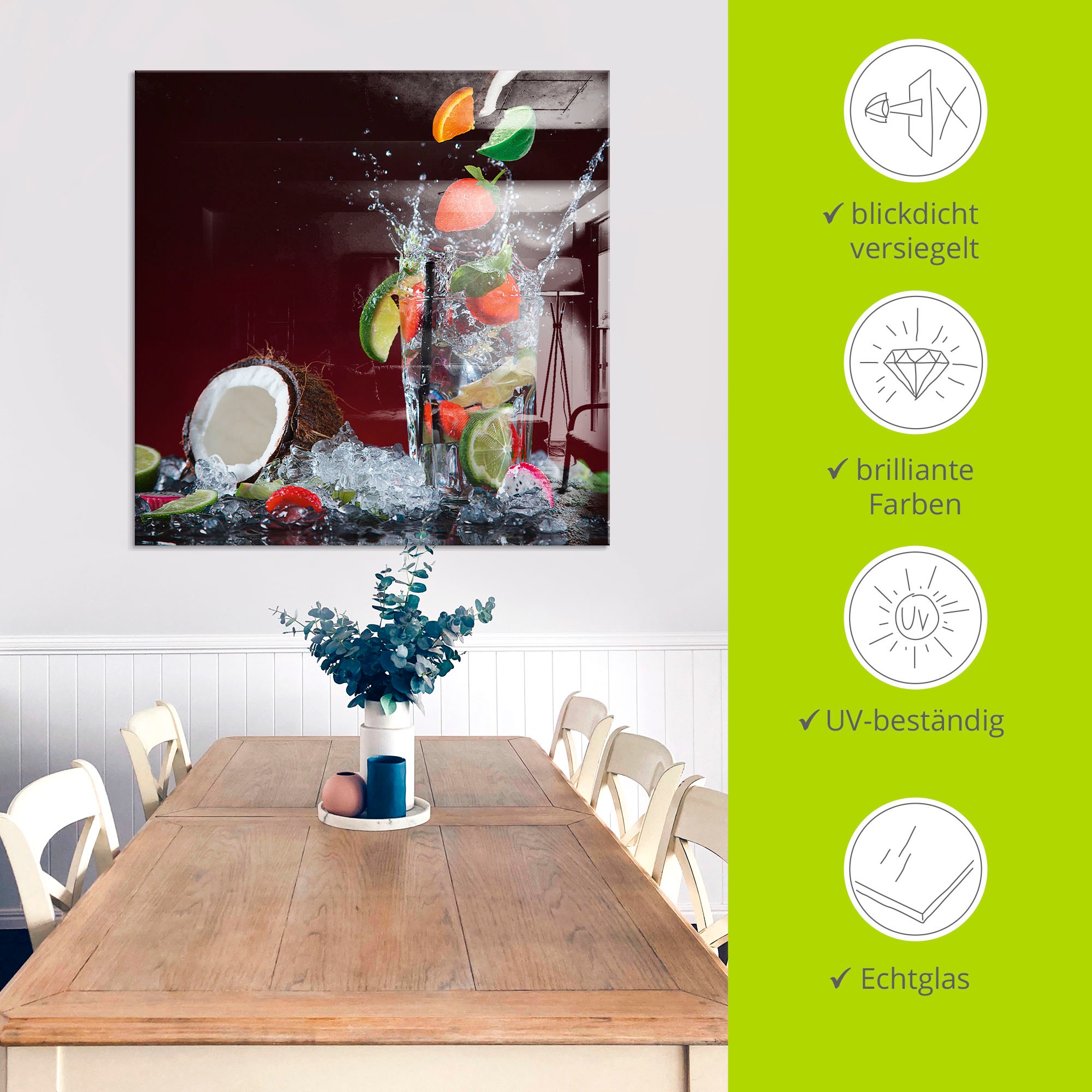Artland Glasbild »Frischer Fruchtcocktail II«, Getränke, (1 St.), in verschiedenen Grössen