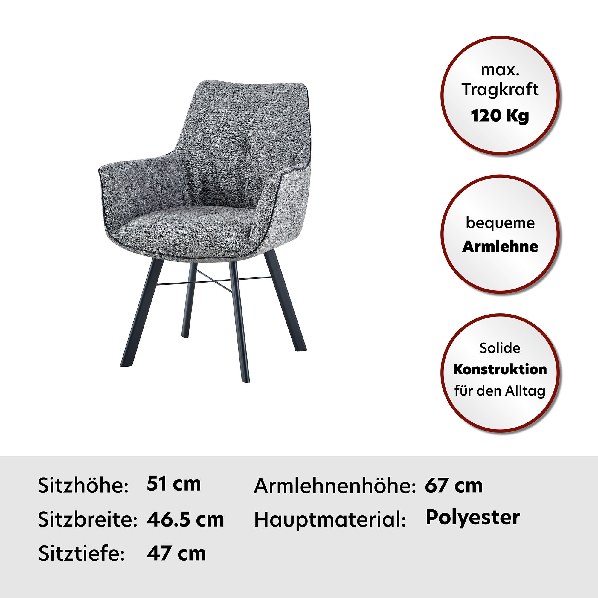 Kayoom Armlehnstuhl »Stuhl Allie 125, mit Armlehne, 180° drehbar, mit Rückholautomatik«, 1 St., 180°-drehbar mit Auto-Rückholfunktion,einfaches Aufstehen mit Armlehne