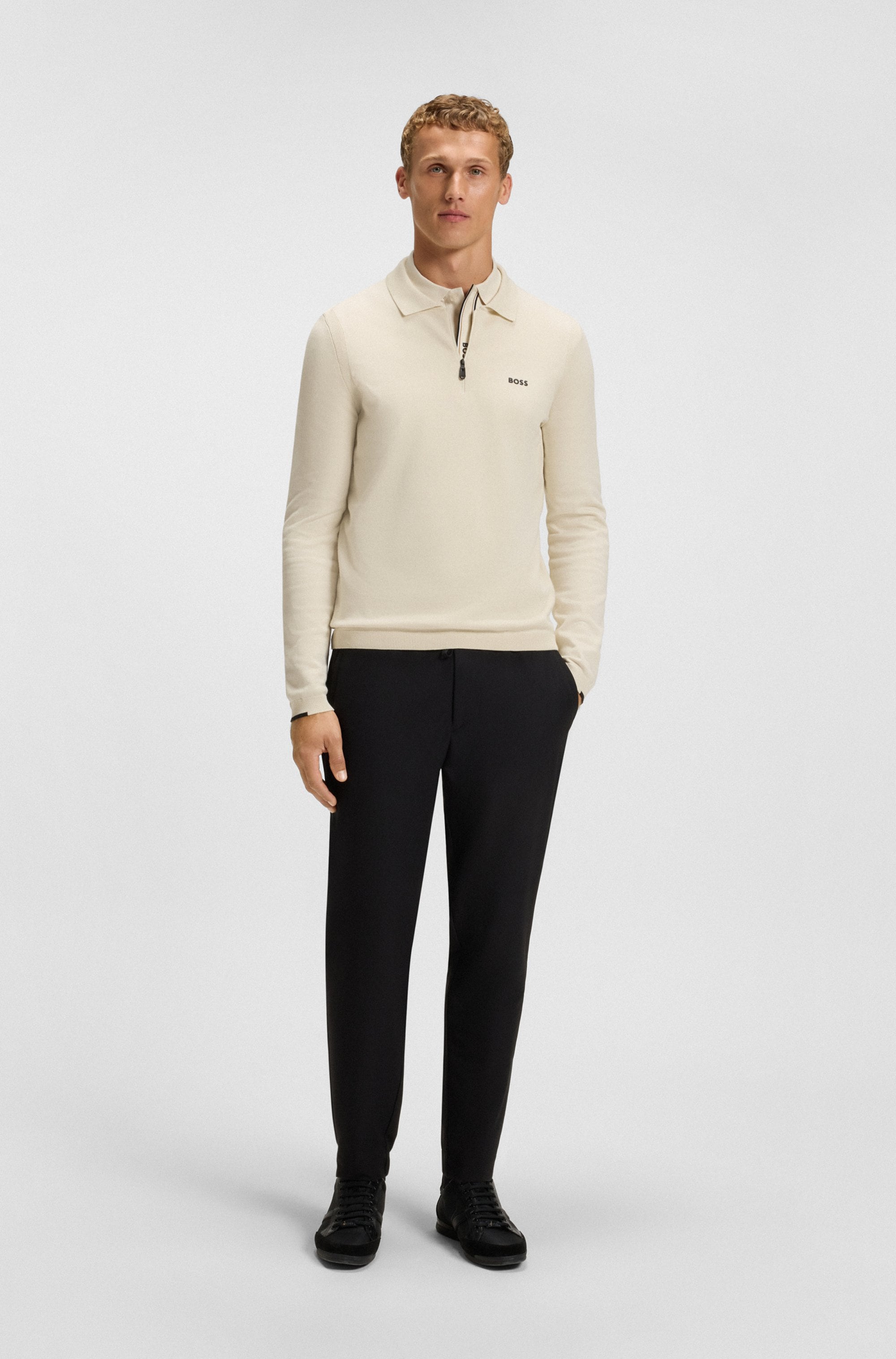 BOSS GREEN Strickpullover »KN Ever-X PL«, mit Reissverschluss, regular fit, toniges Logo