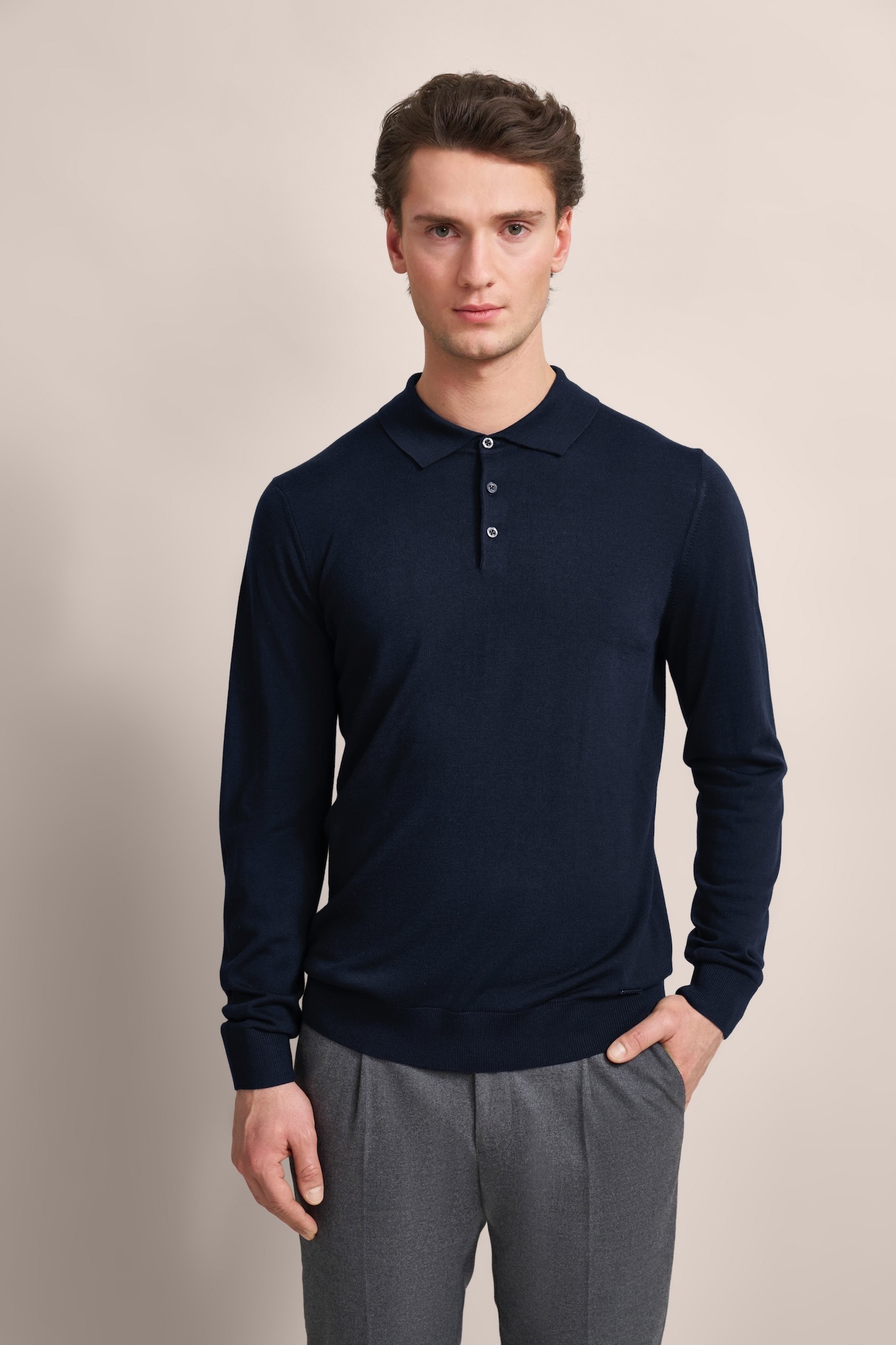 bugatti Langarm-Poloshirt in moderner Optik
