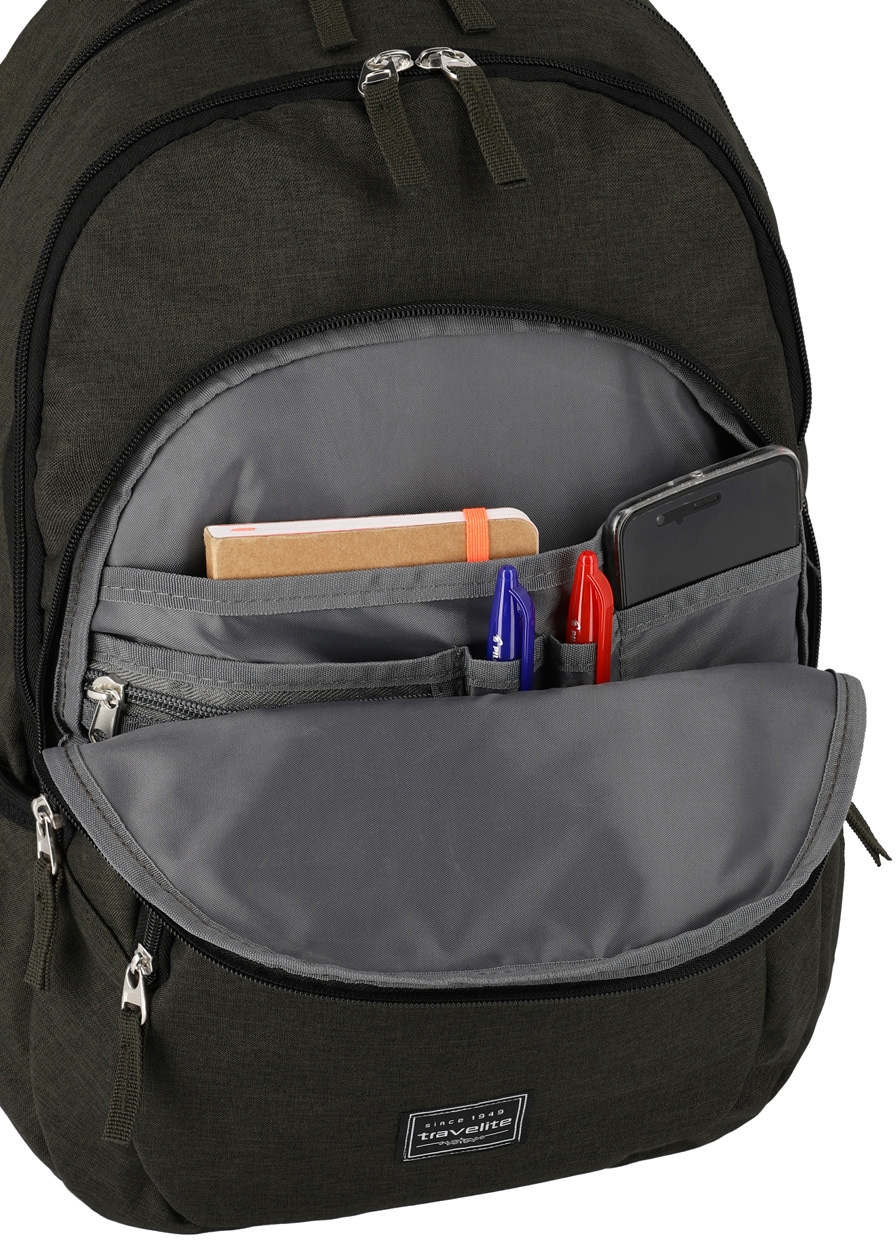travelite Laptoprucksack »Basics Melange, braun«, Arbeitsrucksack Schulrucksack Freizeitrucksack mit 15-Zoll Laptopfach
