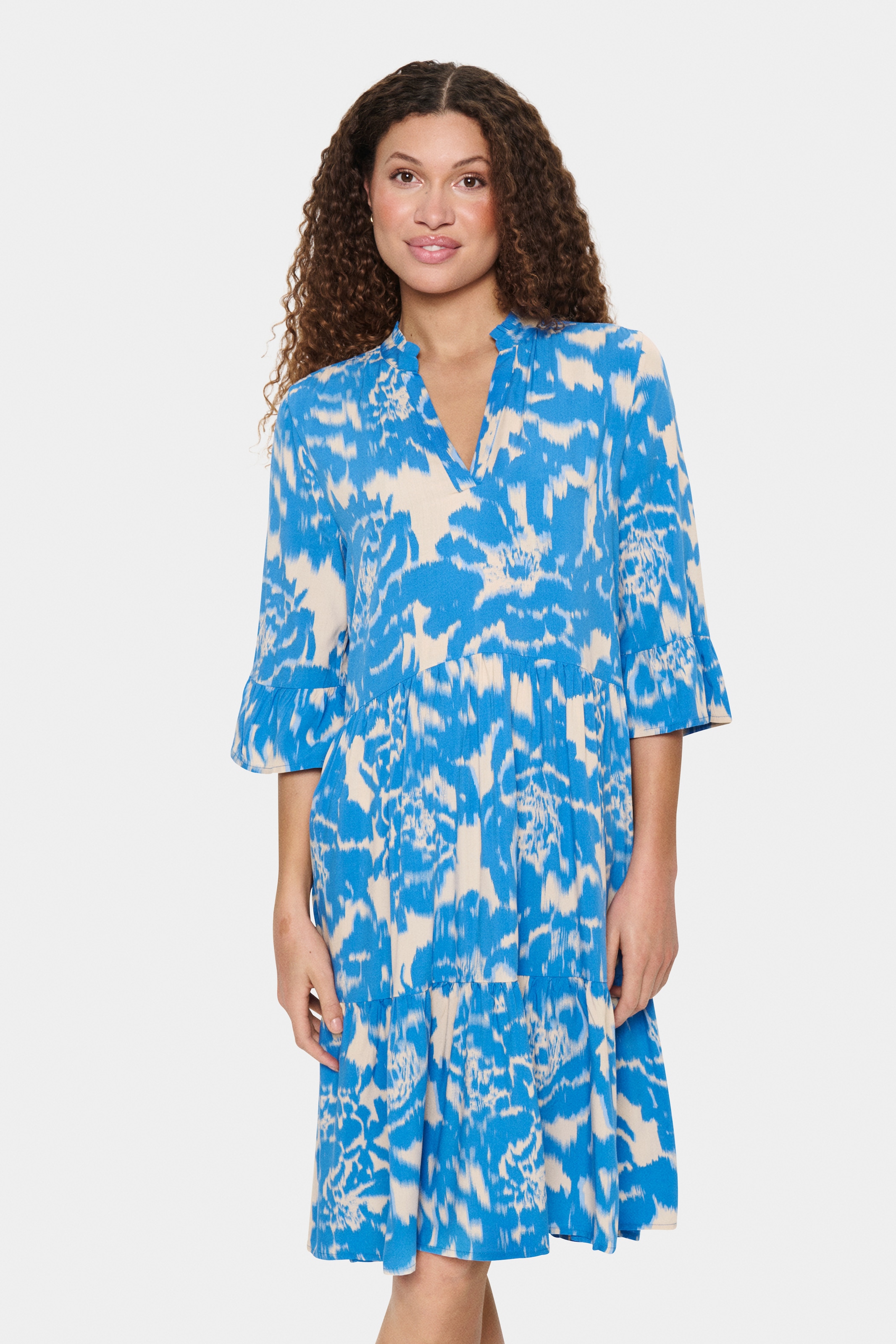 Saint Tropez Blusenkleid »EdaSZ Dress« Sommerkleid, Tunikakleid mit Volant und 3/4 Ärmel