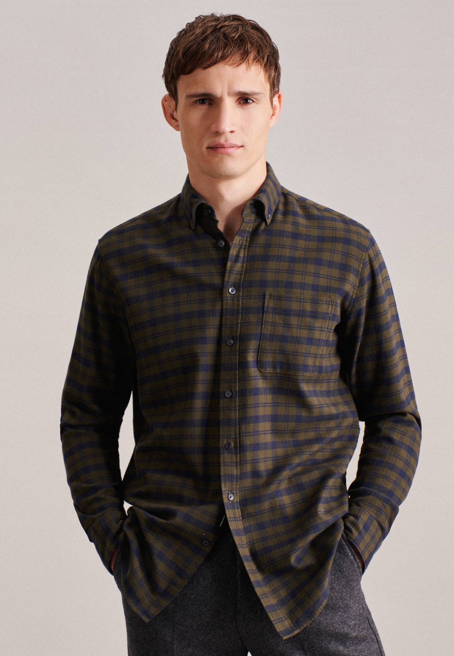 seidensticker Businesshemd »Schwarze Rose« Regular 1/1 Button-Down-Kragen Karo