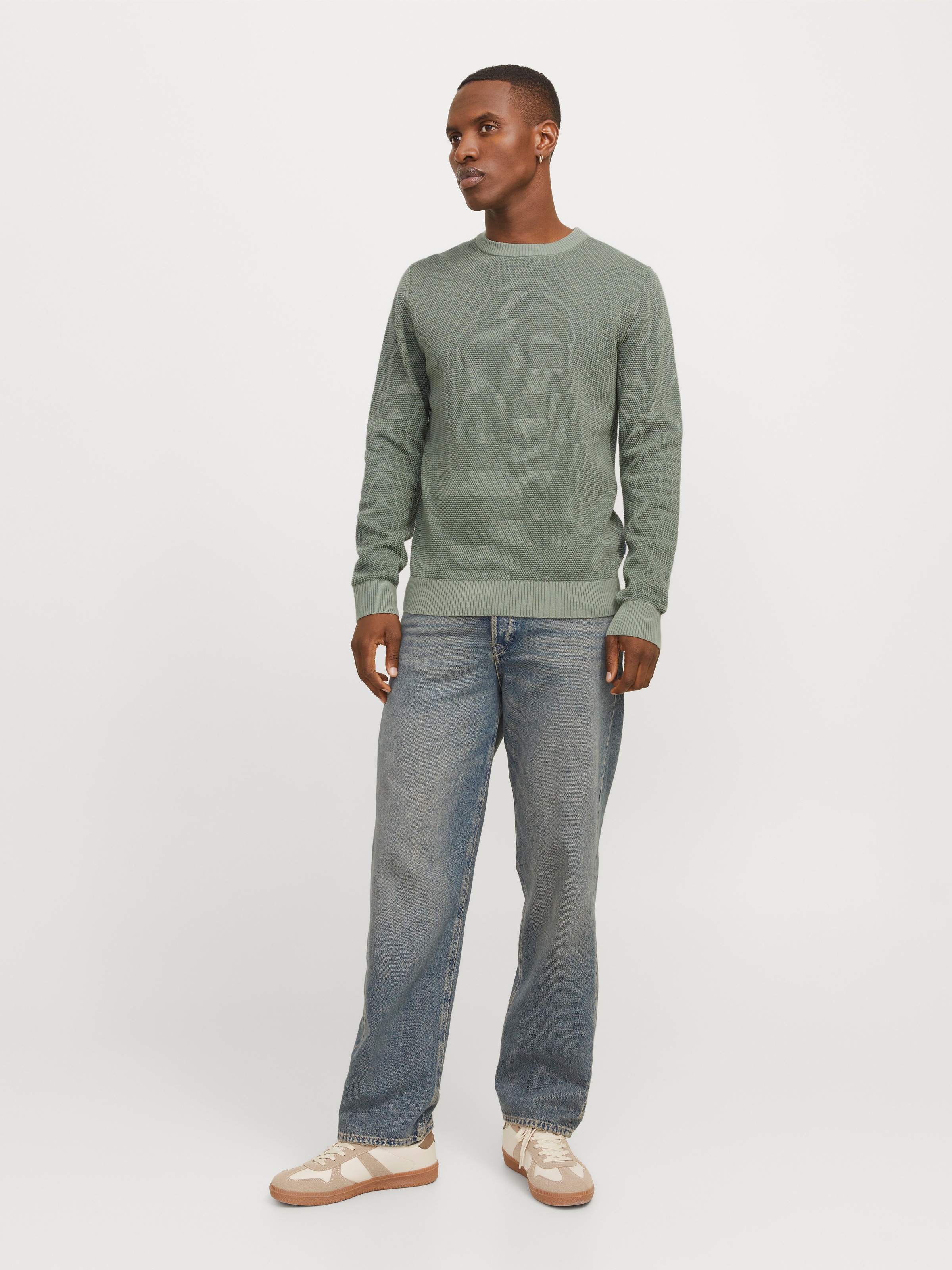 Jack & Jones Rundhalspullover »JJEGLOBE KNIT CREW NECK NOOS«, in Strick Optik