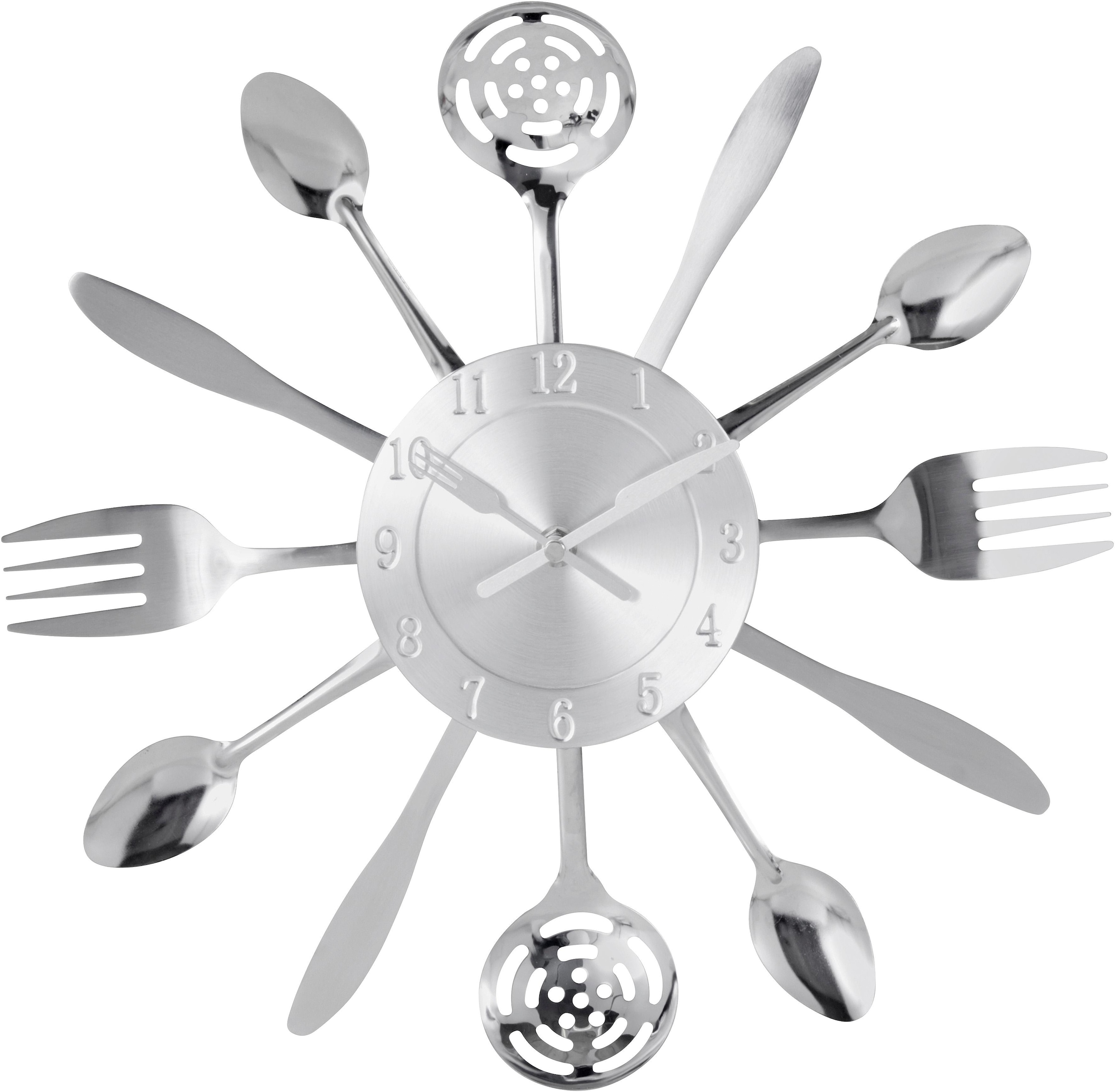 my home Wanduhr »"Cutlery"«, Küchenuhr, XXL, rund, Ø 38 cm, aus Metall, Besteck