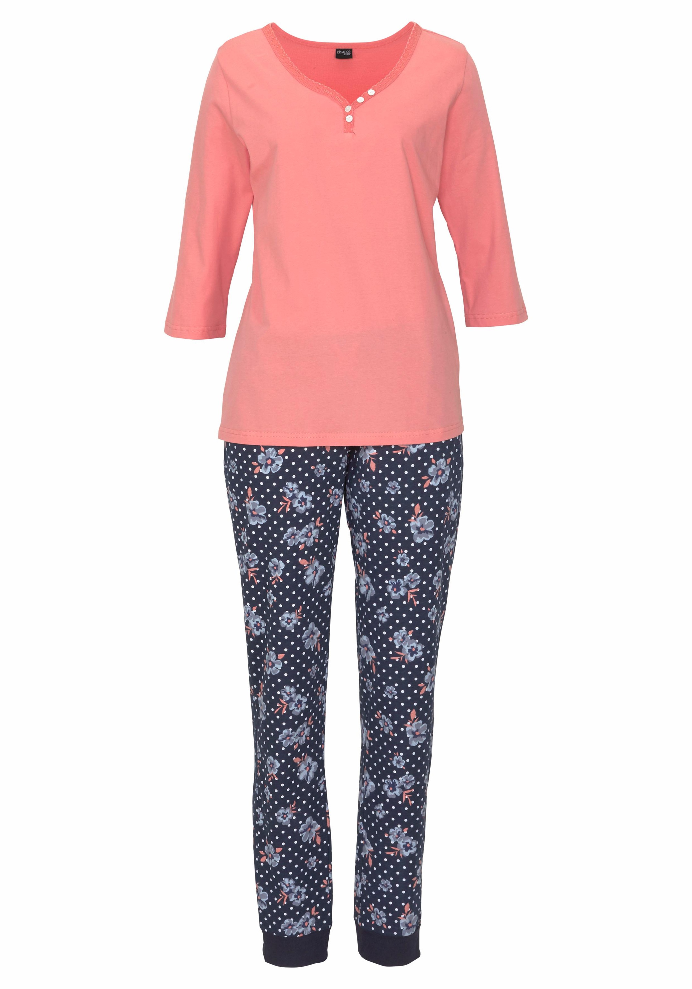 H.I.S Pyjama, (2 tlg.), mit 3/4-Arm und Knopfleiste