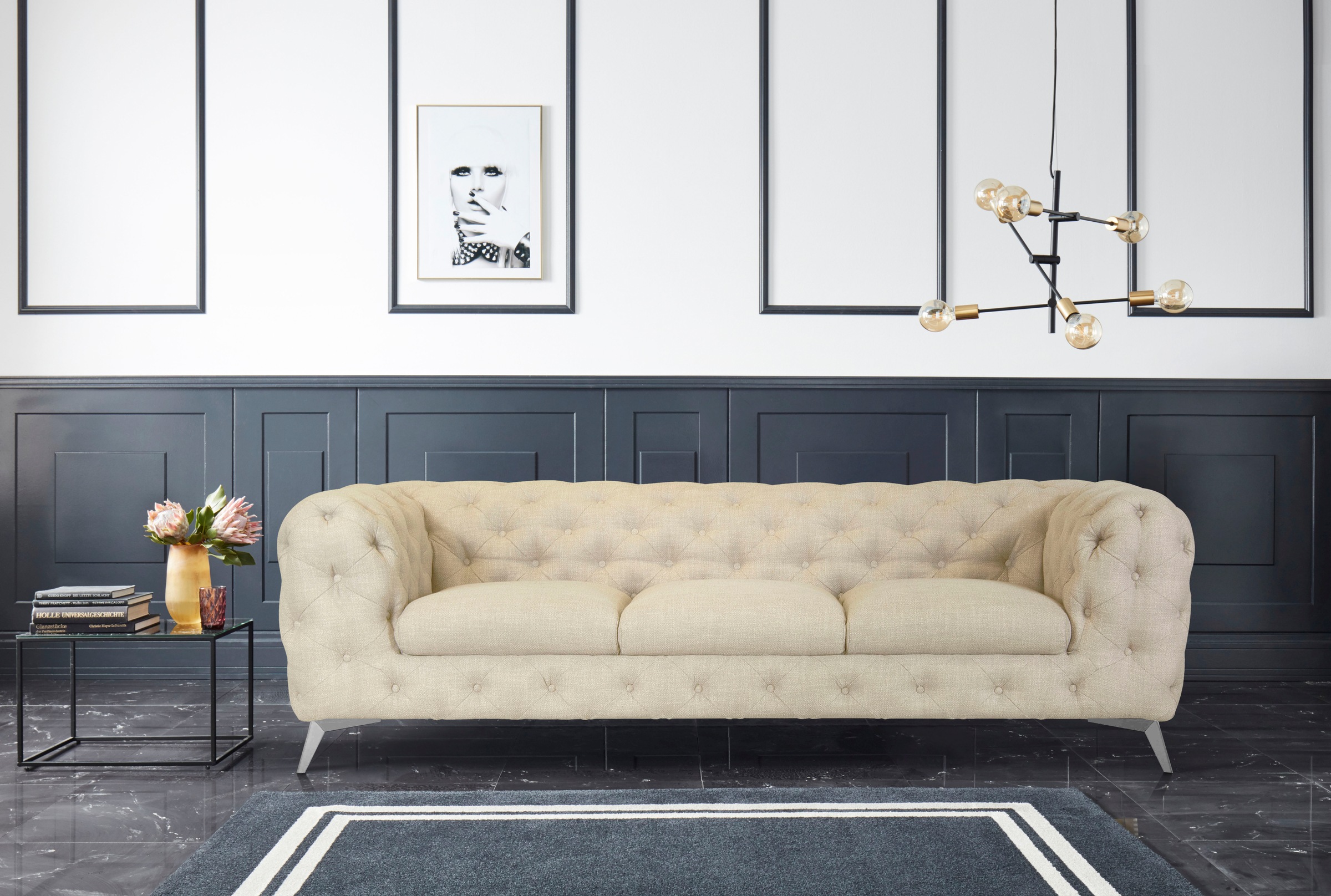 Leonique Chesterfield-Sofa »Glynis«, aufwändige Knopfheftung, moderne Chesterfield Optik, Fussfarbe wählbar
