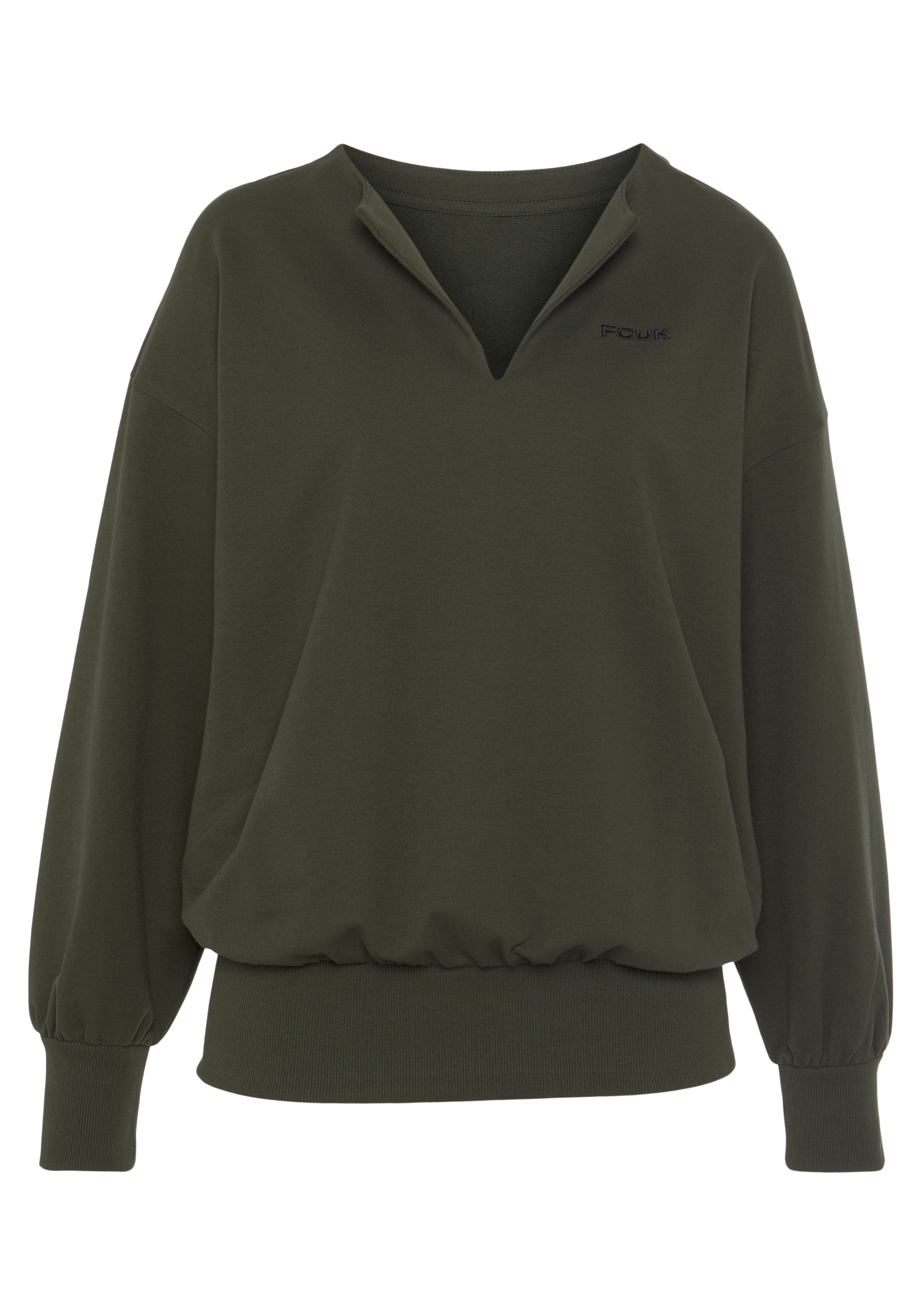 FCUK Sweatshirt, (1 tlg.), Sweatshirt mit V-Ausschnitt und grossen Rückenprint, Loungeanzug