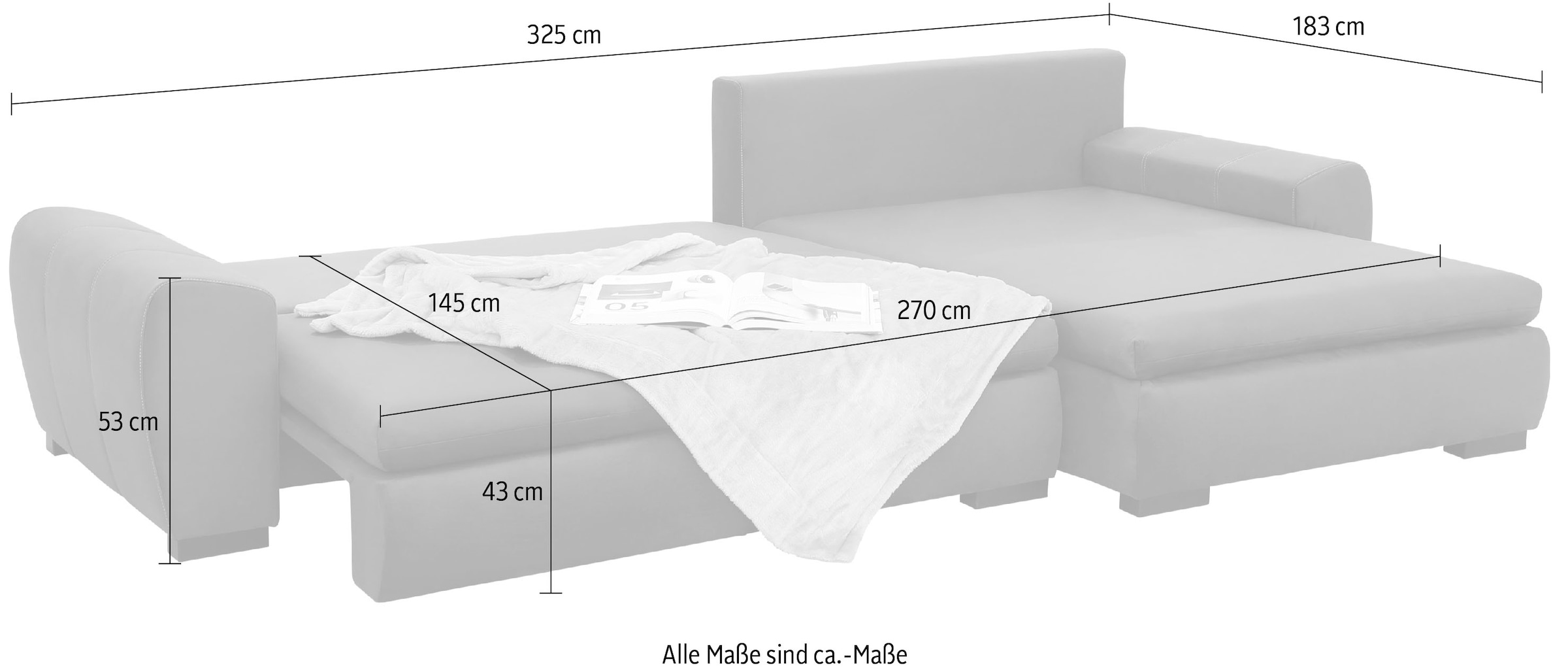 Home affaire Ecksofa Cara Mia L-Form, wahlweise mit Bettfunktion und Bettkasten, Massivholzfüsse