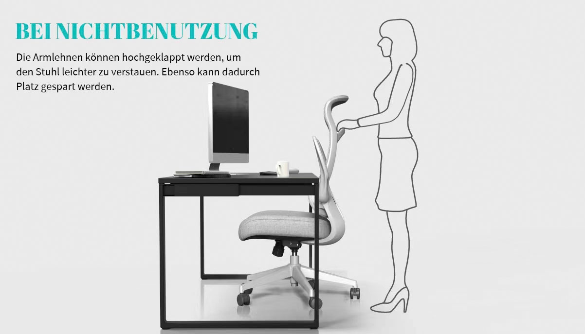 Bürostuhl ergonomische INOSIGN Design-Schreibtischstuhl,«, ❤ Jelmoli-Online entdecken Armlehnen im klappbaren »Toico, Netzstoff, Lendenwirbelstütze Shop & Rückenlehne,