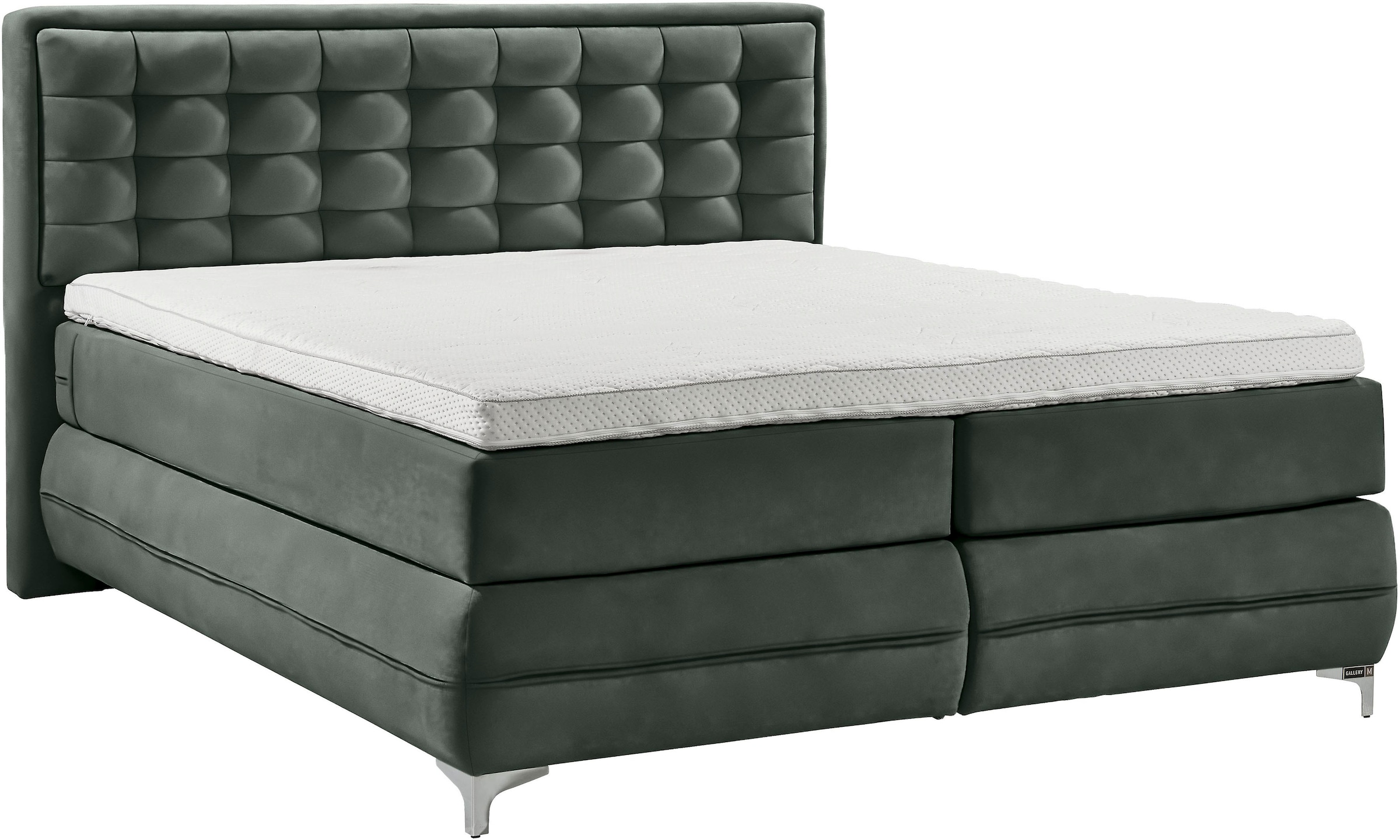 Musterring Boxspringbett "Dubai" Winkelfuss in Chrom, 3 Härtegrade, Kopfteil in Kassettensteppung