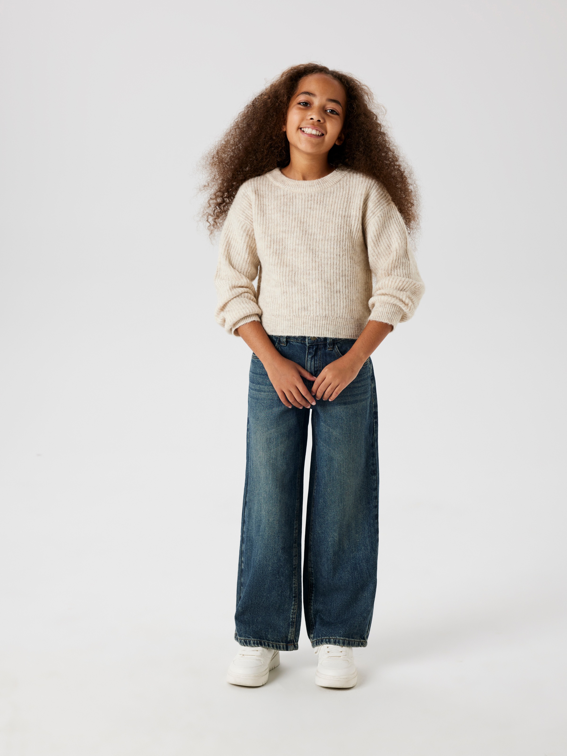 Name It Weite Jeans »NKFROSE für Mädchen mit weitem Bein und klassischem Sitz«, normal, Denim, Abriebeffekte, Reissverschluss