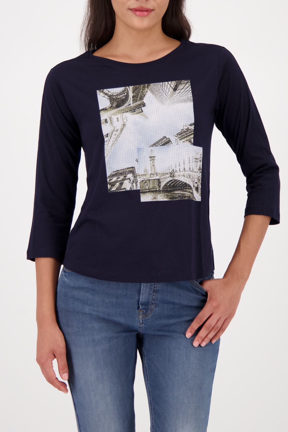 Monari 3/4-Arm-Shirt »Shirt Druck + Schmuck« Regular fit mit Rundhalsausschnitt