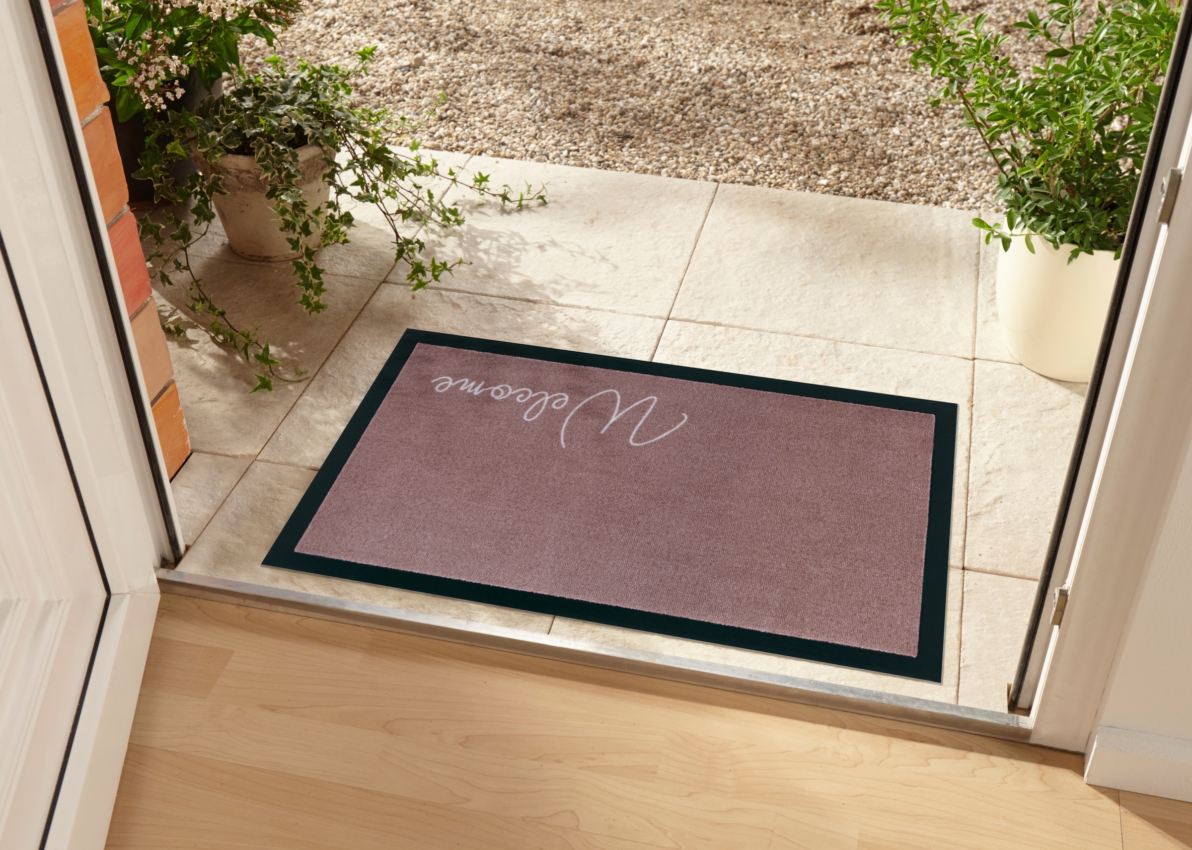 my home Fussmatte »Welcome«, rechteckig, 5 mm Höhe, Schmutzfangmatte, Türmatte, In- und Outdoor, Schrift, Läufer, waschbar