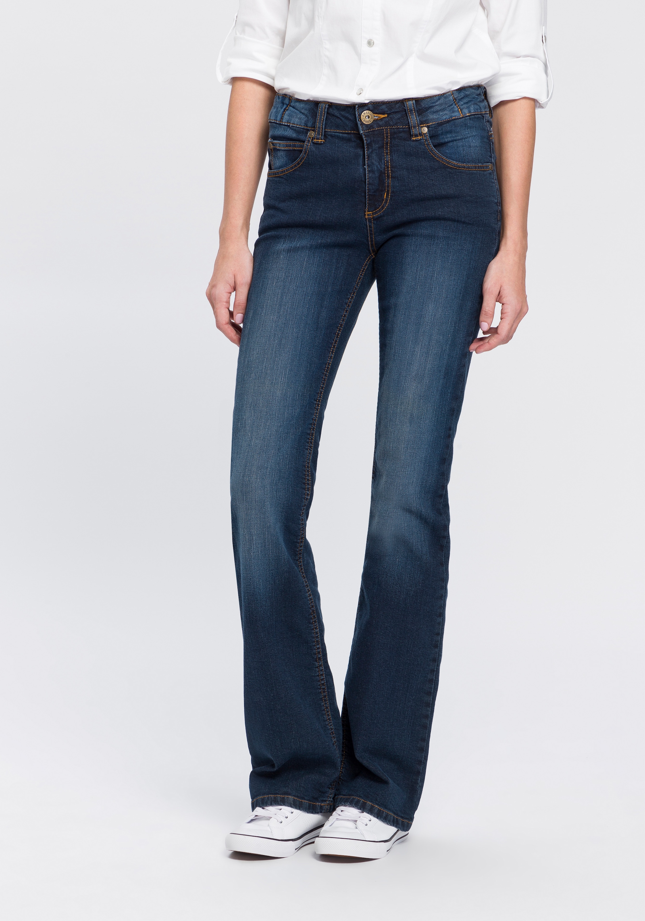 seitlichem Jelmoli-Versand bei Gummizugeinsatz«, Bootcut-Jeans shoppen mit Arizona High online Waist »Bund Schweiz
