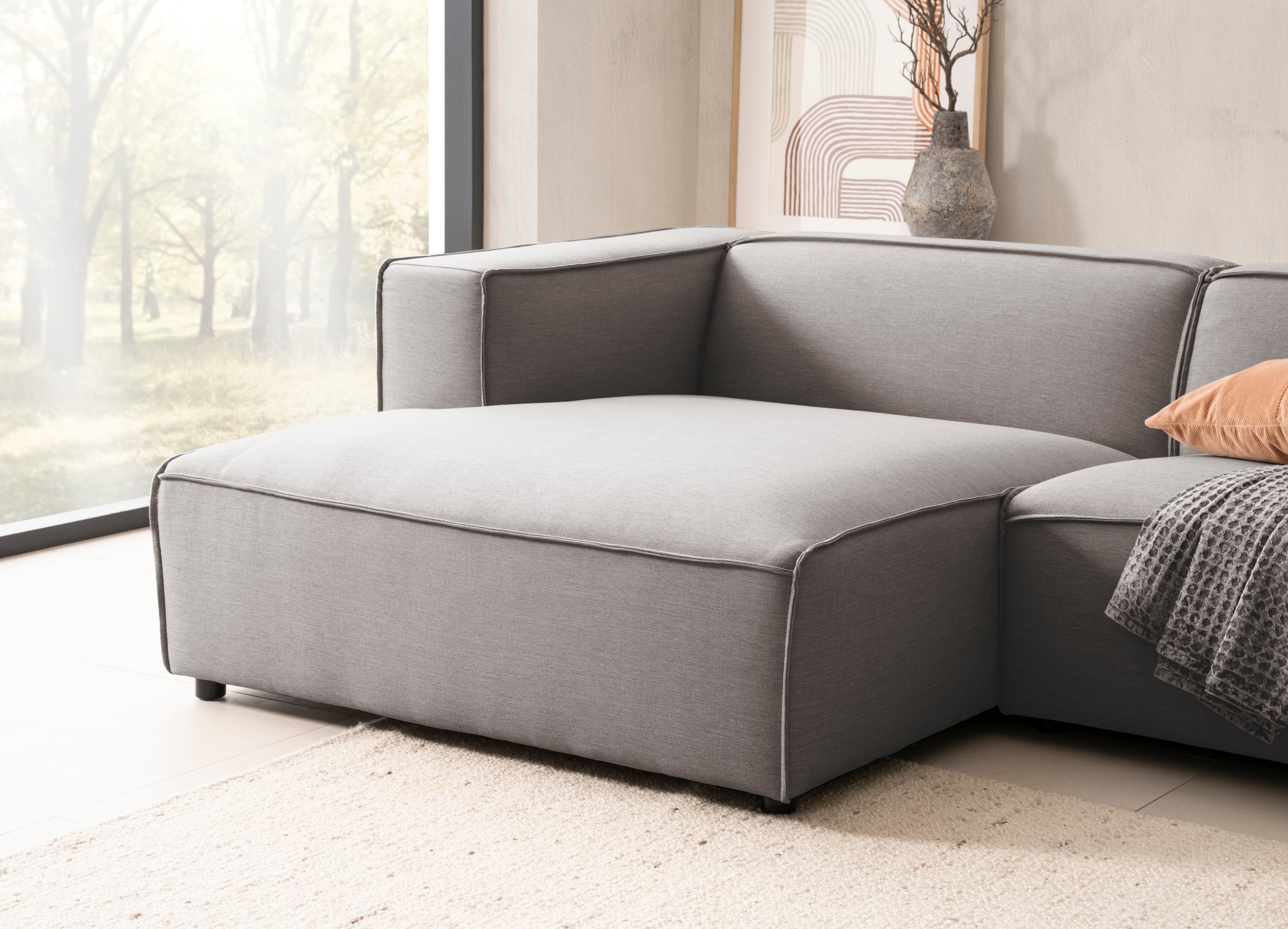 LeGer Home by Lena Gercke Ecksofa »PIARA mit Kedernaht, Cord, Leinenoptik o. Strukturstoff, Couch, L-Form«, wahlweise Ottomane rechts/links, schwarze Füsse, bequemer Sitzkomfort