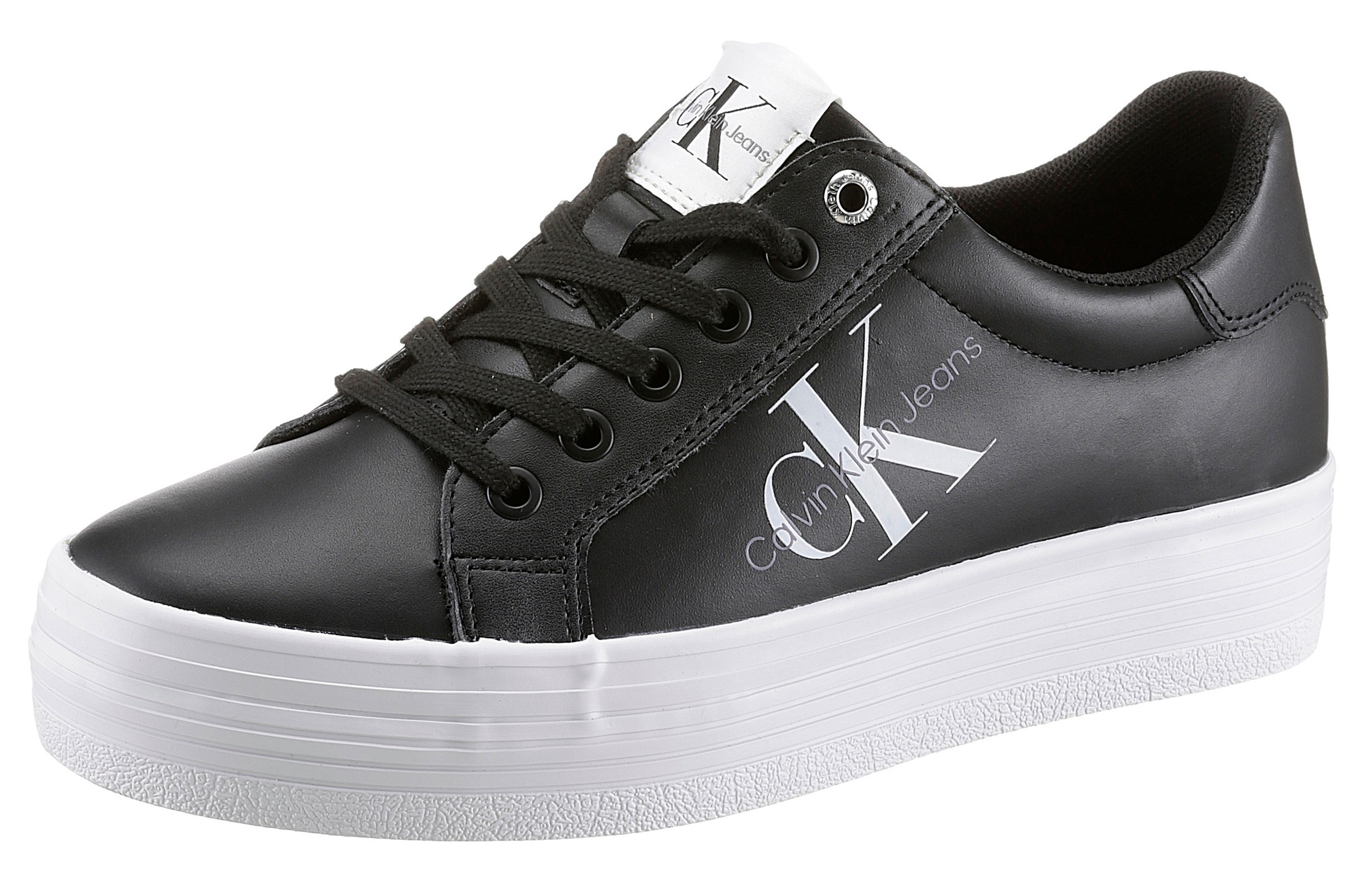 Calvin Klein Jeans Plateausneaker »VULC FLATFORM LACEUP LOW LTH« weicher Schaftrandpolsterung, Freizeitschuh, Halbschuh, Schnürschuh