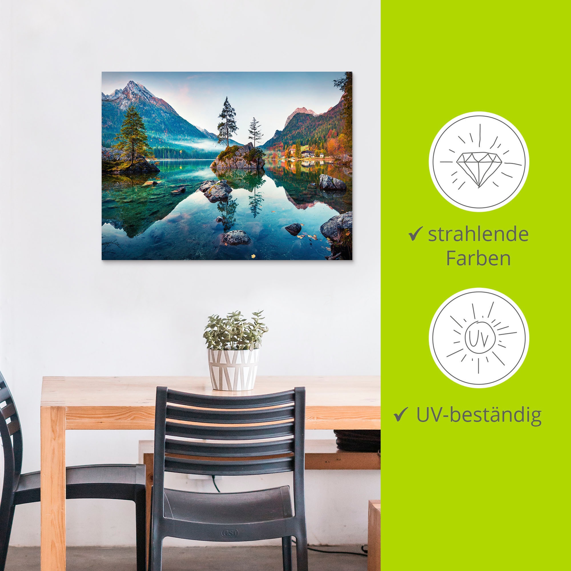 Artland Wandbild »Herbstszene des Hintersee vor Alpen«, Seebilder, (1 St.), als Alubild, Outdoorbild, Leinwandbild, Poster, Wandaufkleber