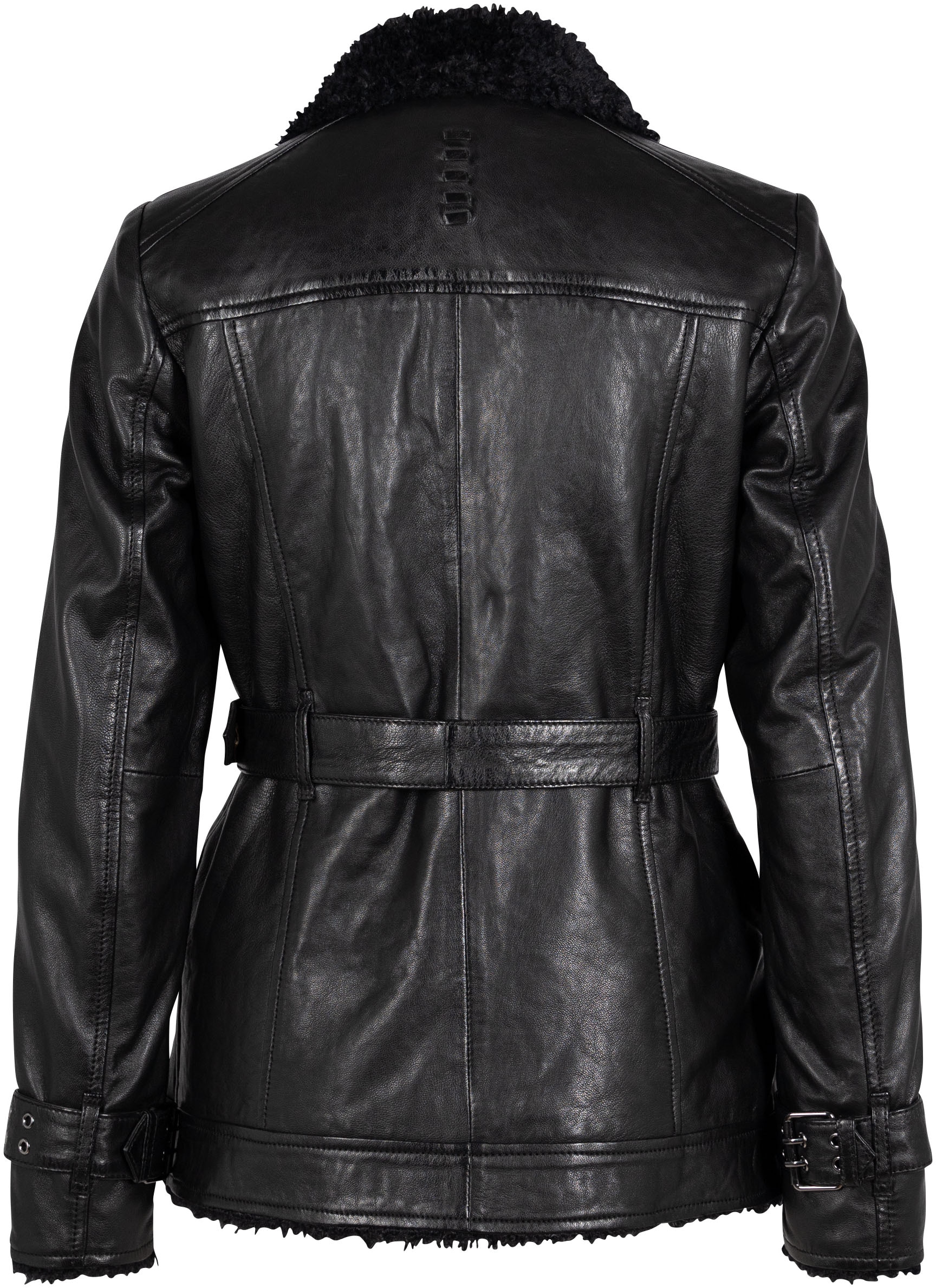 Mauritius Lederjacke »G2WDeba SF«, mit Fellimitat, Gürtel, asymetrischer Reissverschluss