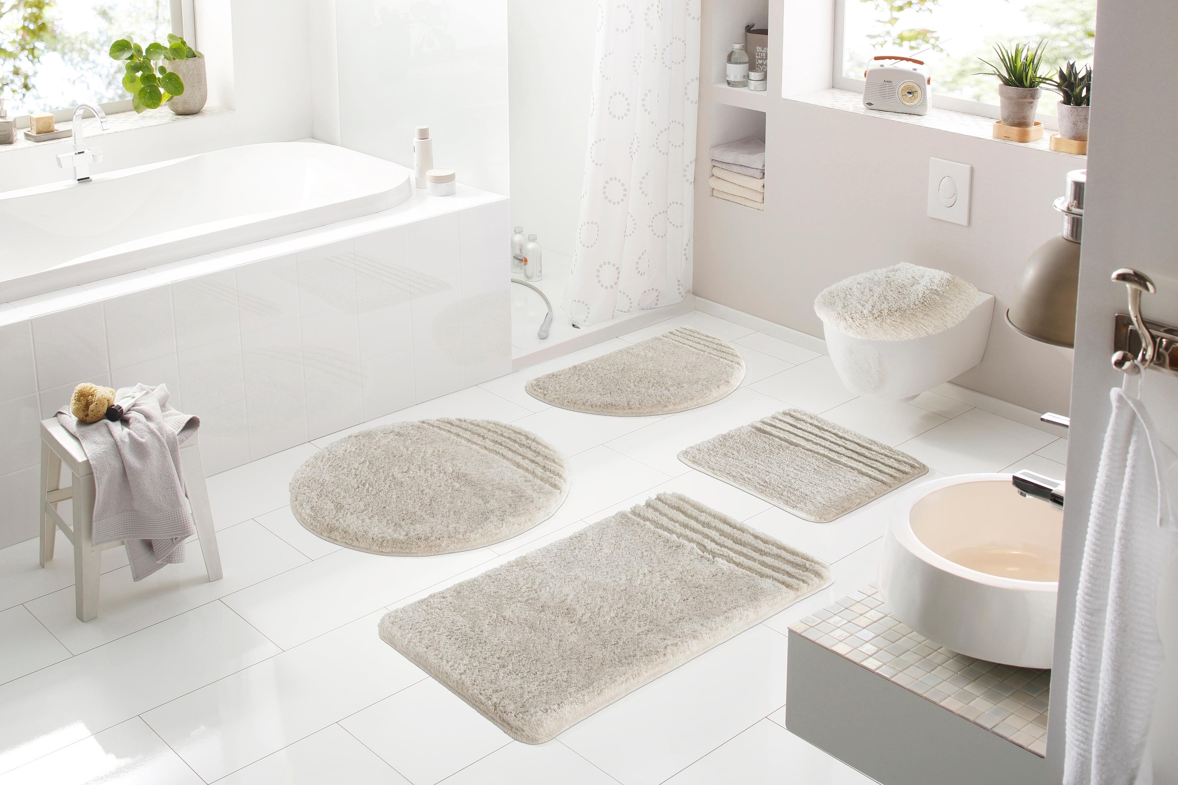 Möve Badematte »Loft, Badvorleger, Badezimmer Teppich«, rutschhemmend beschichtet, fussbodenheizungsgeeignet-strapazierfähig-schnell trocknend, Badteppich, Badematten auch als 2 teiliges Set & rund