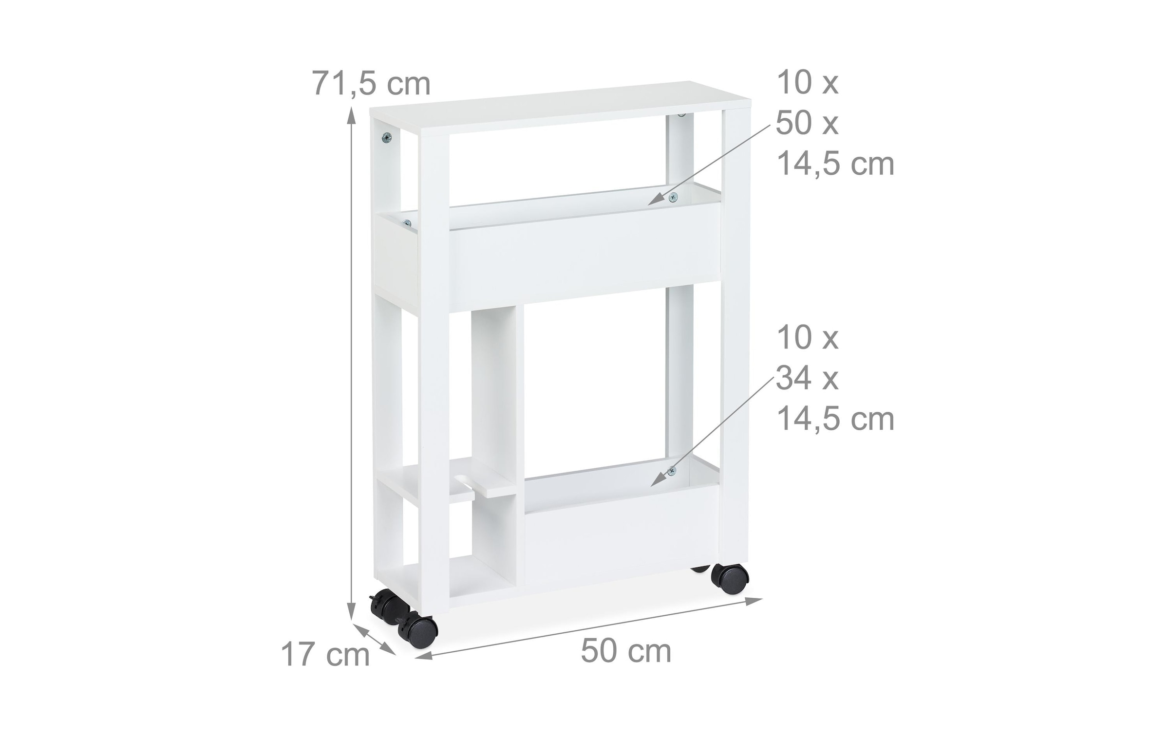 relaxdays Rollwagen »Weiss, 71.5 x 17 x 50 cm«